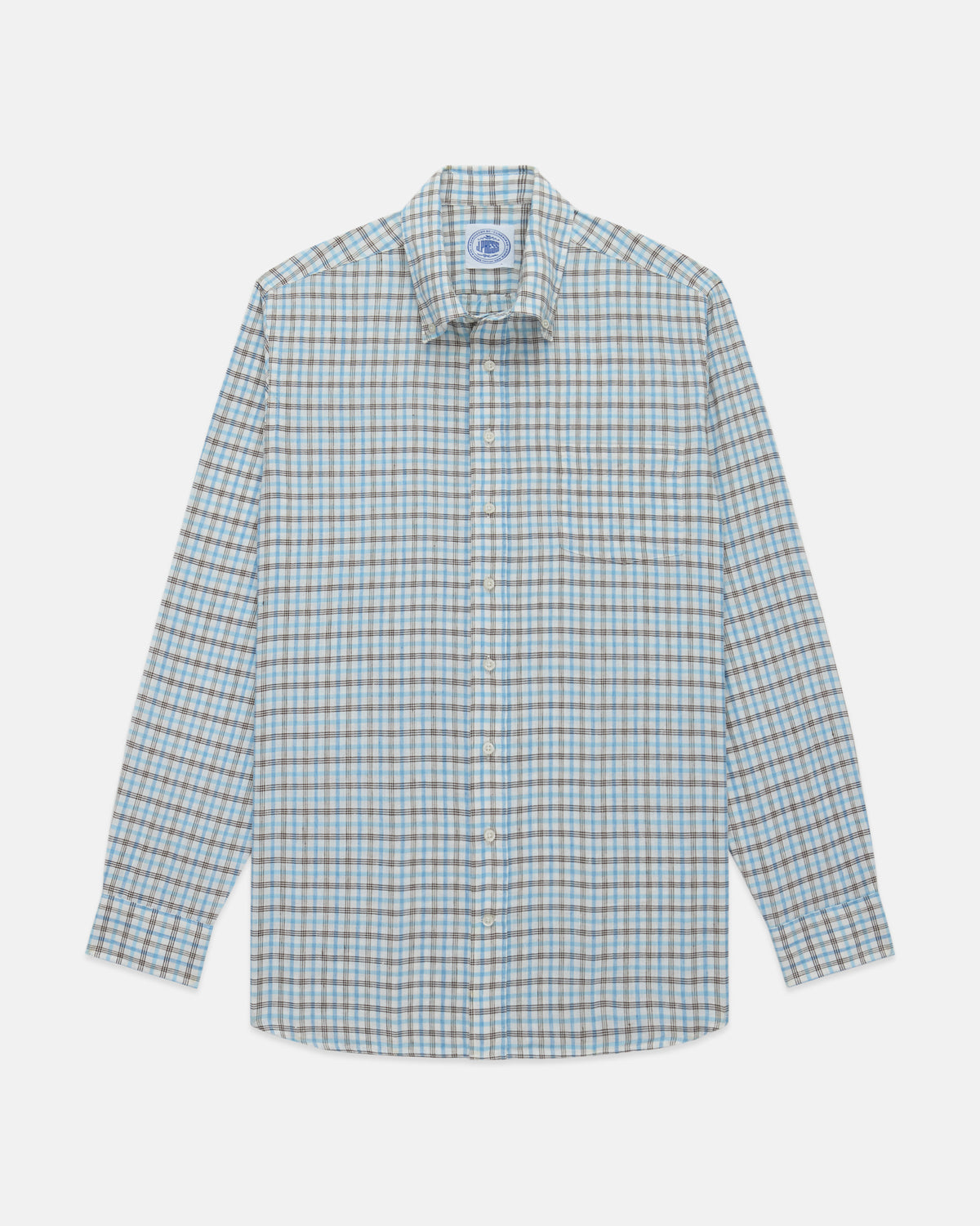Blue & Brown Plaid Linen/Cotton Sport Shirt - Classic Fit