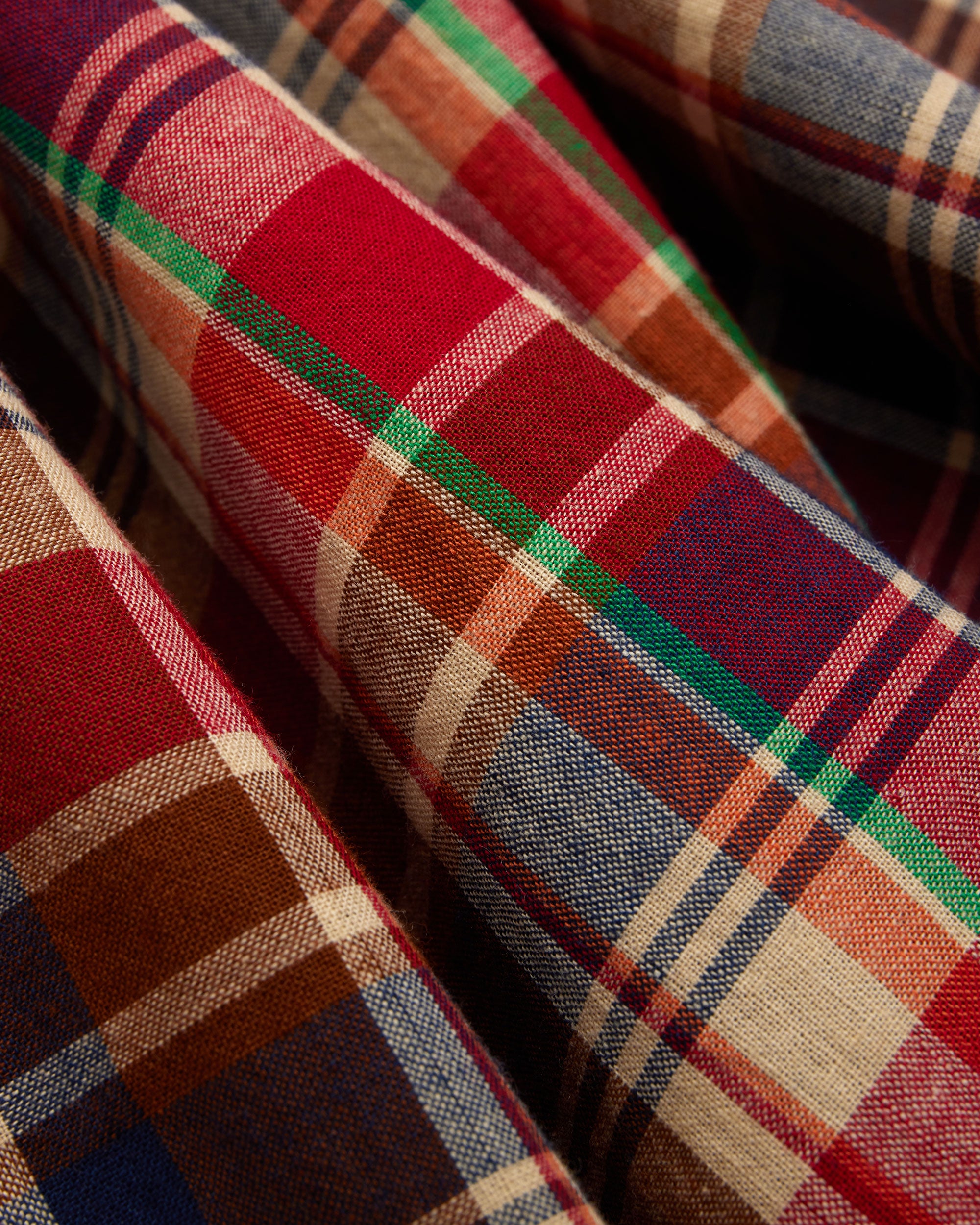 Red, Navy & Tan Madras Button Down Sport Shirt - Classic Fit