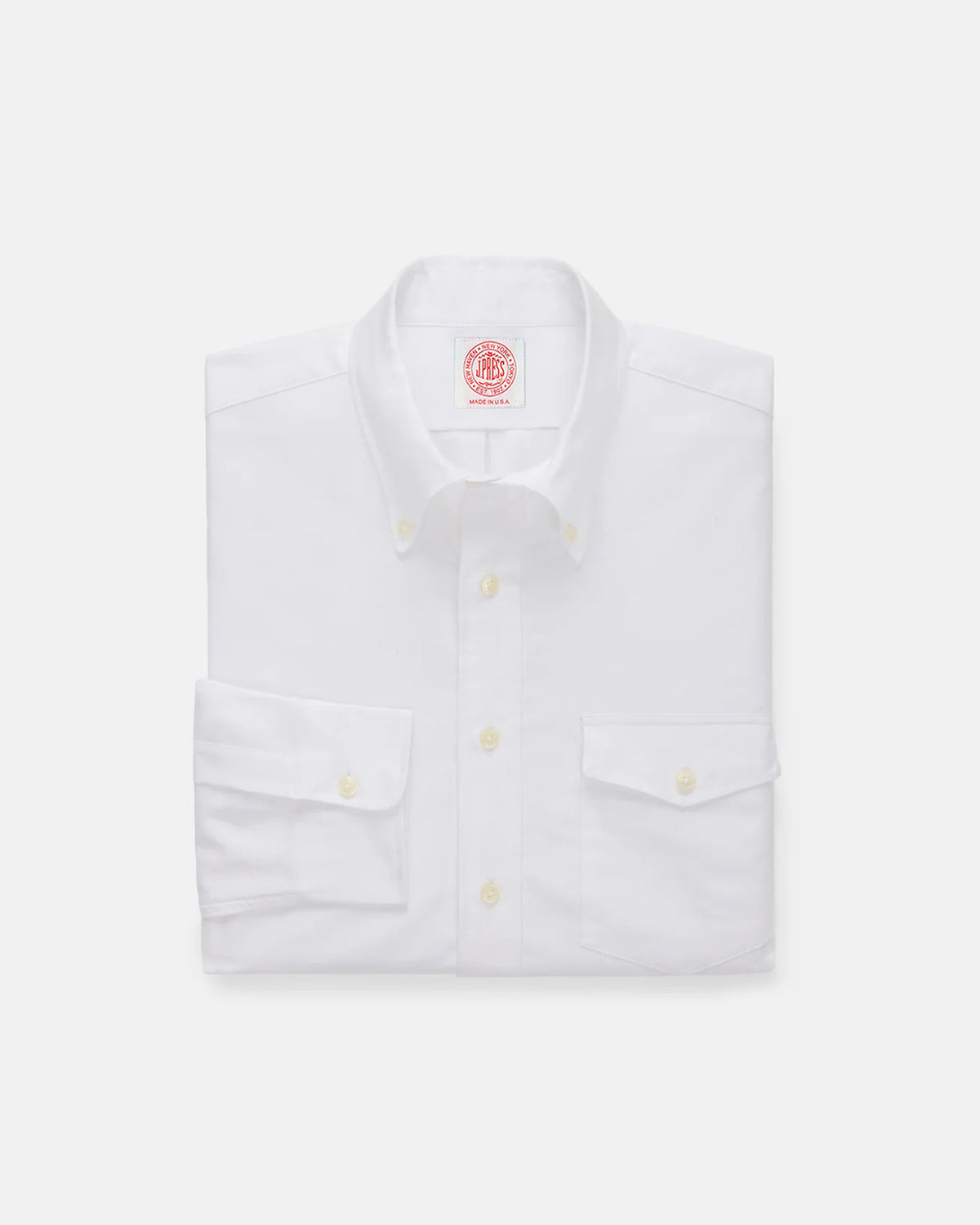 Made-in-USA Flap Pocket White Oxford Cloth Button Down Shirt
