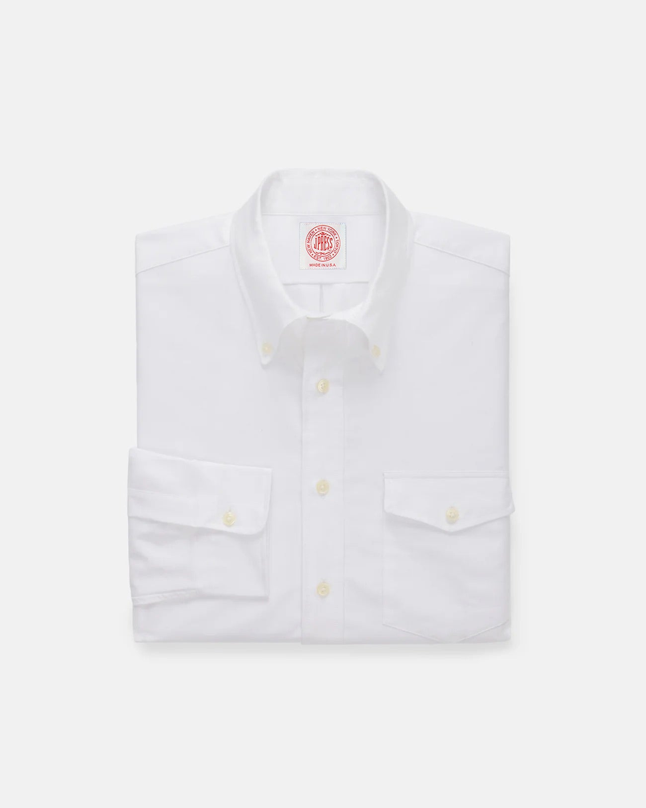 Made-in-USA Flap Pocket White Oxford Cloth Button Down Shirt - Classic Fit