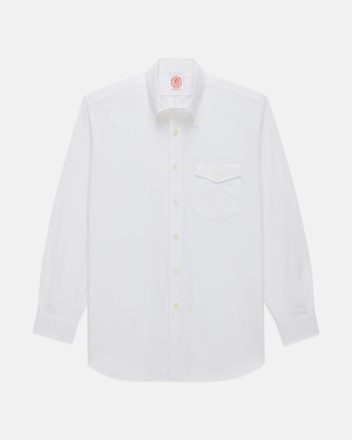 Made-in-USA Flap Pocket White Oxford Cloth Button Down Shirt