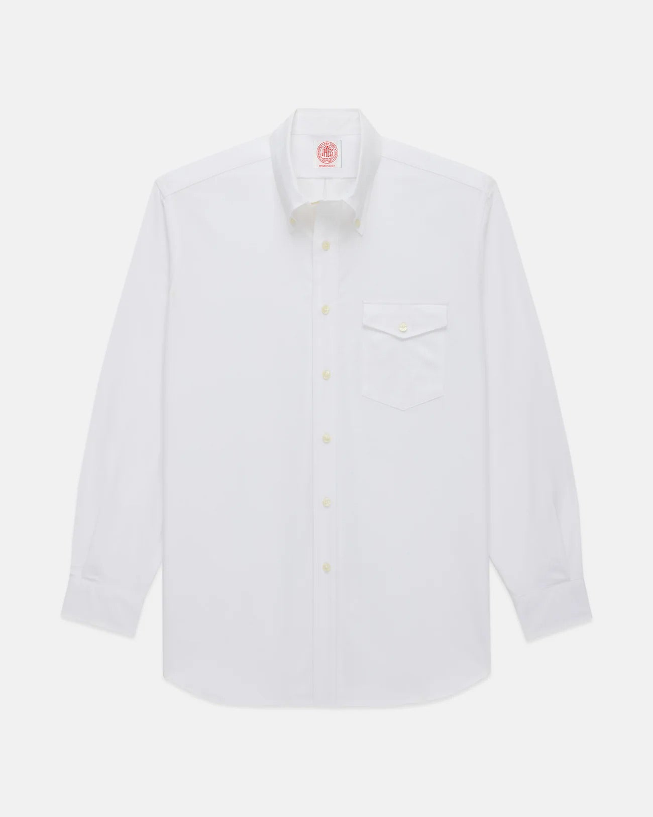 Made-in-USA Flap Pocket White Oxford Cloth Button Down Shirt - Regular Fit