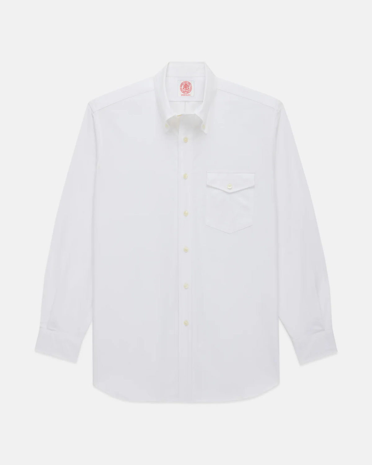 Made-in-USA Flap Pocket White Oxford Cloth Button Down Shirt