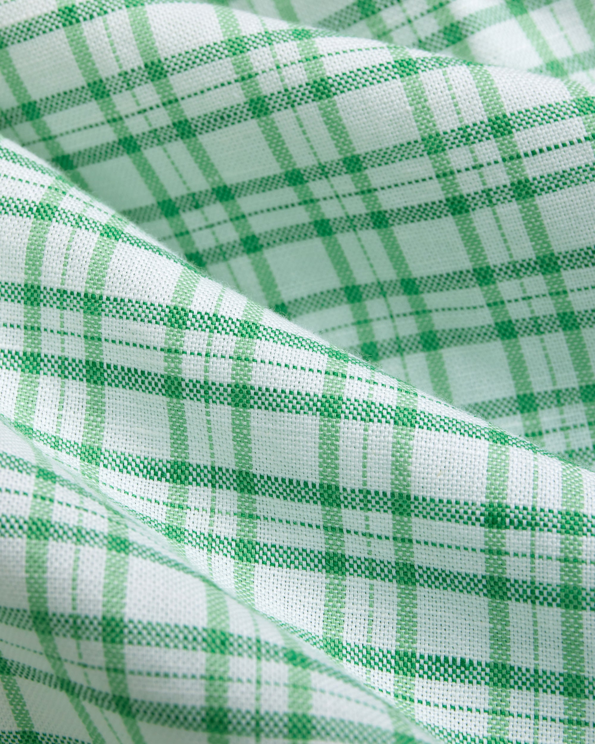 Green Check Cotton/Linen Short Sleeve Sport Shirt - Classic Fit