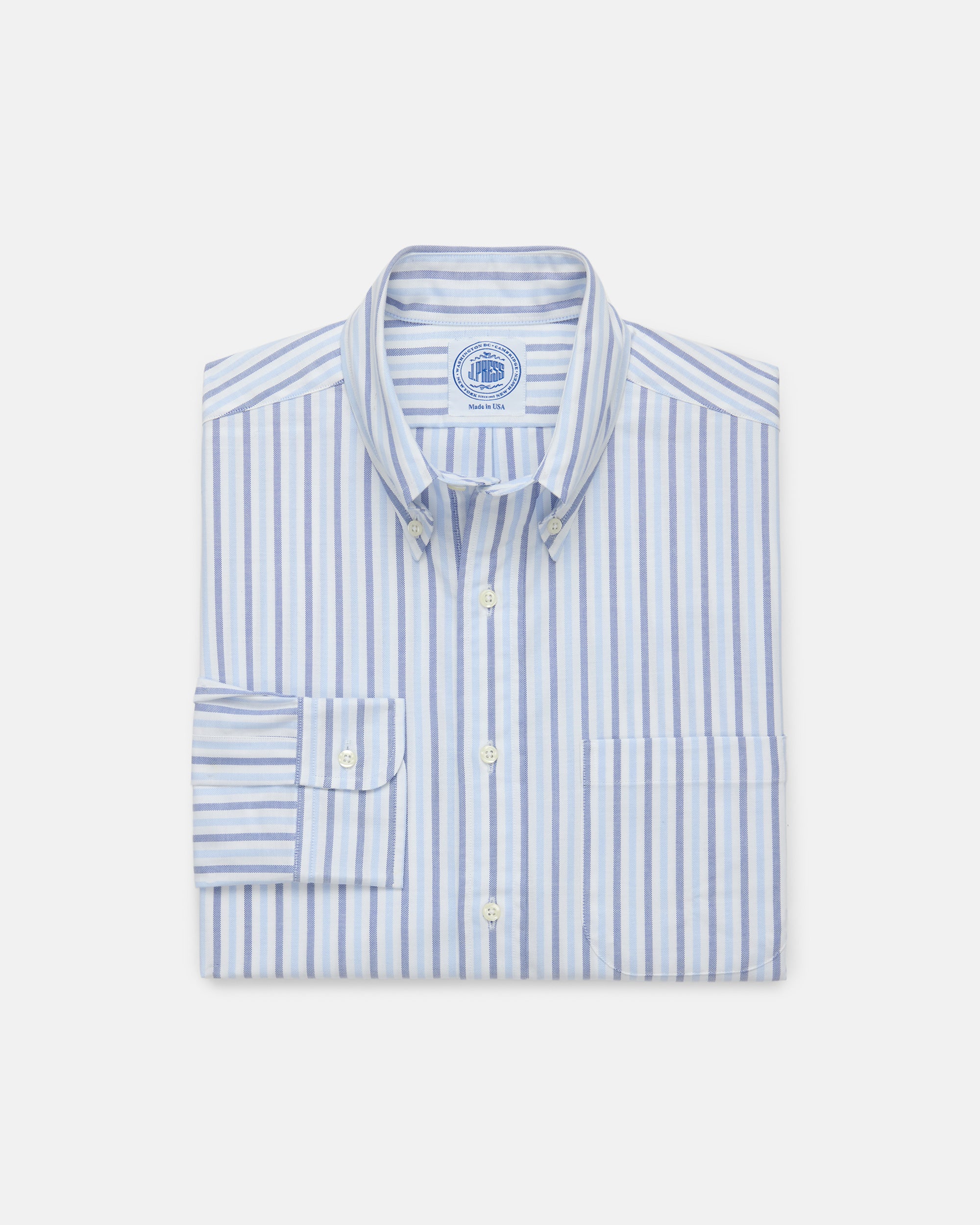 Made-in-USA Blue & Light Blue Alternating Stripe Oxford Dress Shirt - Classic Fit