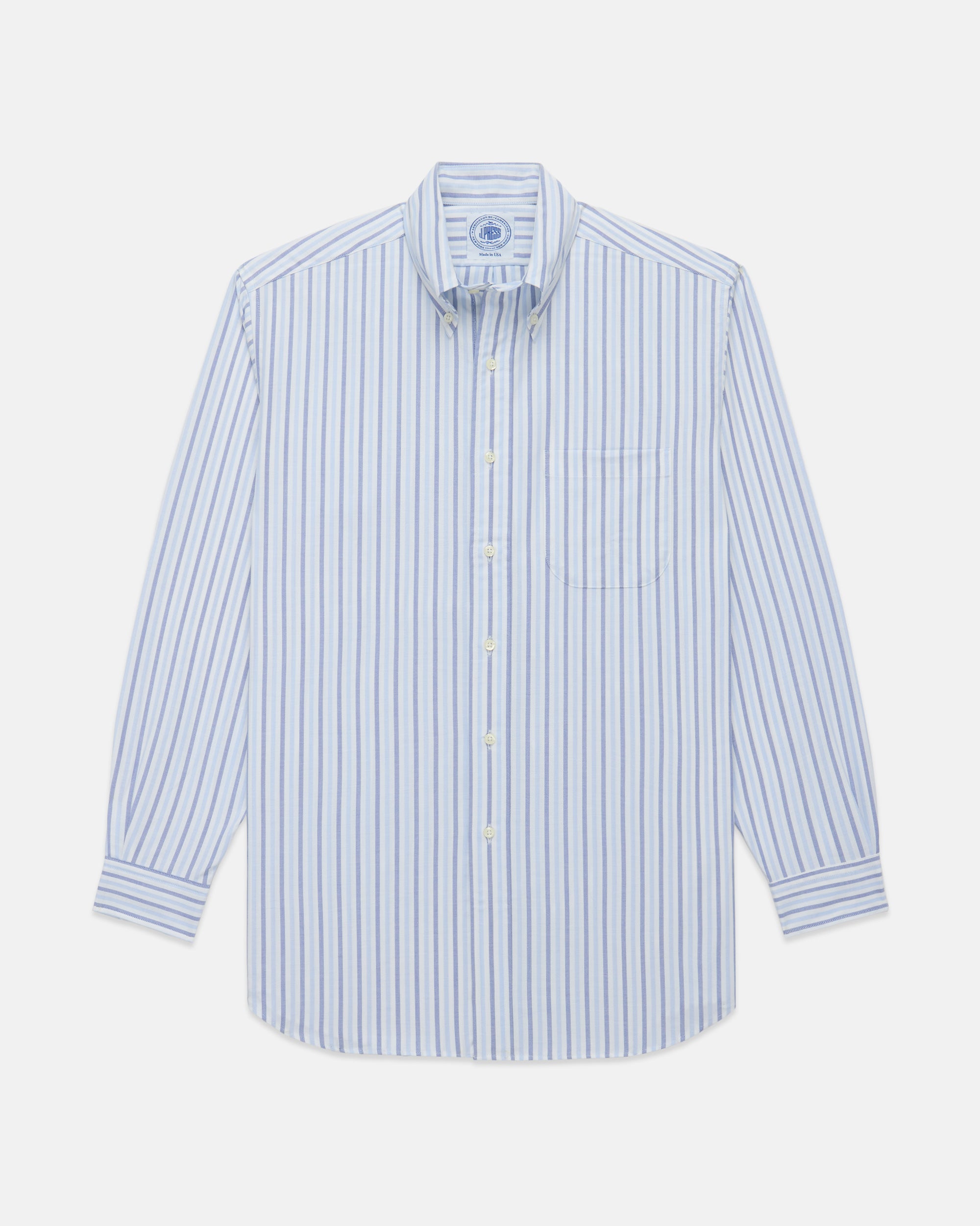 Made-in-USA Blue & Light Blue Bold Stripe Oxford Sport Shirt - Classic Fit