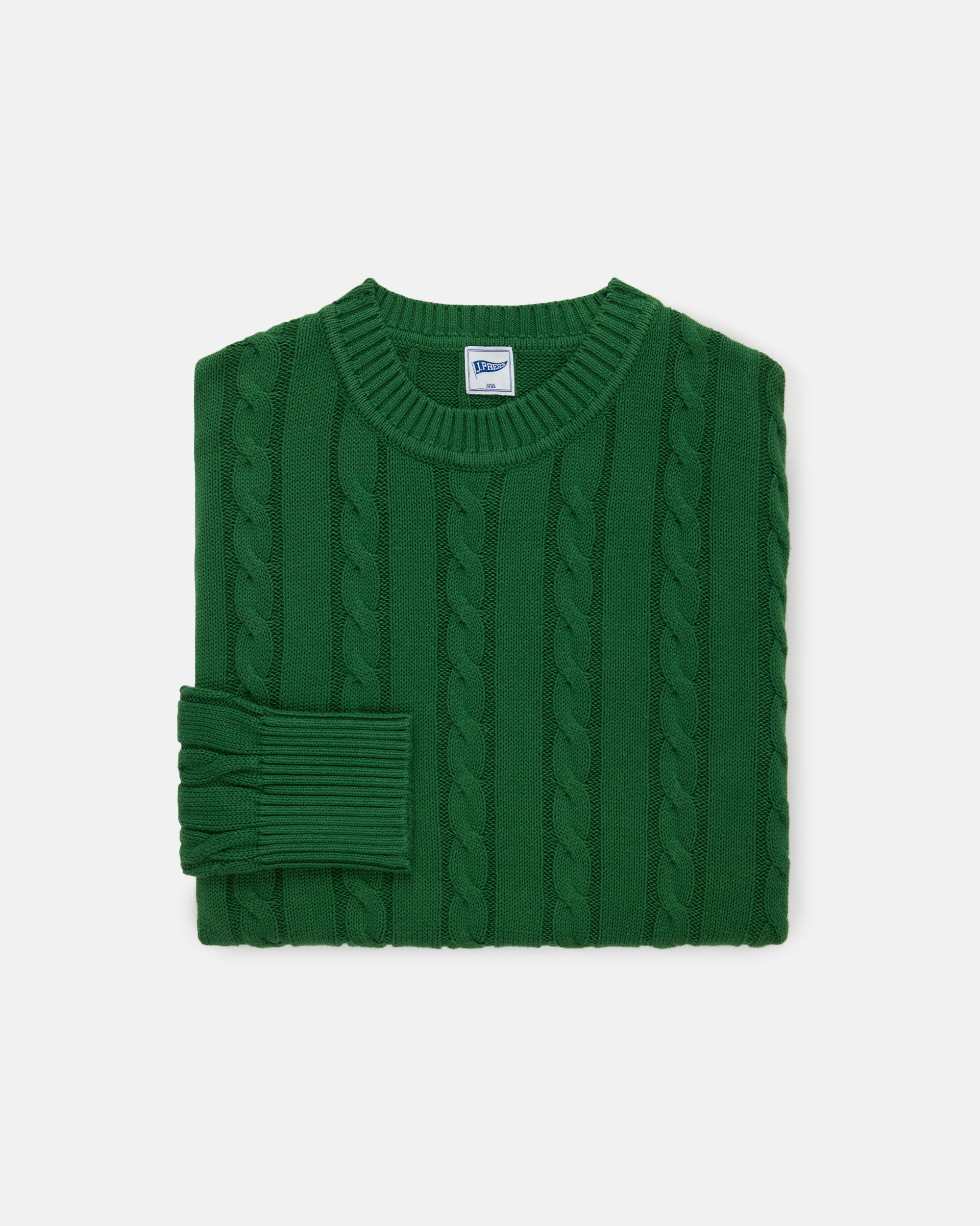 Green Linen-Cotton Cableknit Sweater - Trim Fit