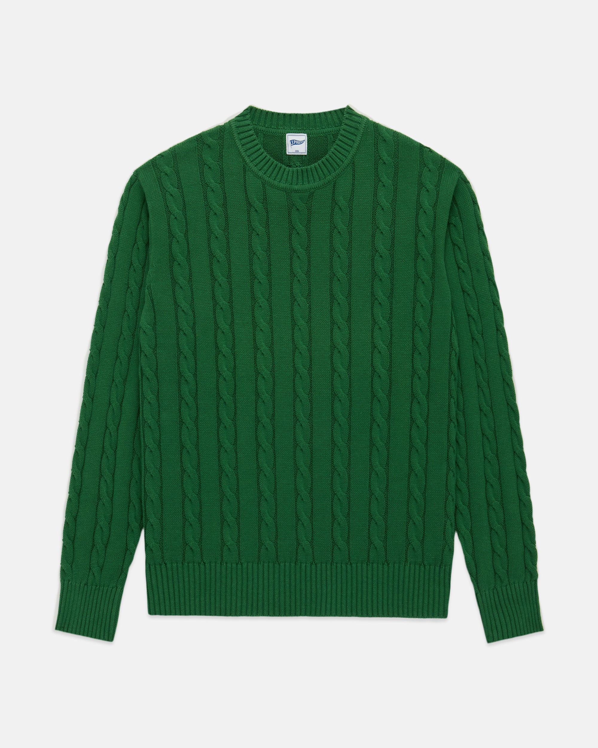Green Linen-Cotton Cableknit Sweater - Trim Fit