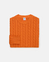 Orange Linen-Cotton Cable Knit Sweater - Trim Fit