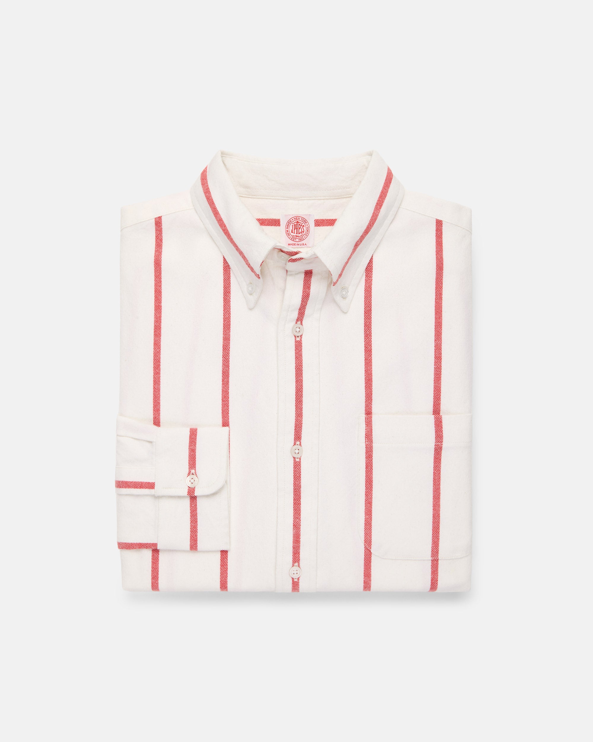 Red Woven Stripe Brushed Button Down Sport Shirt