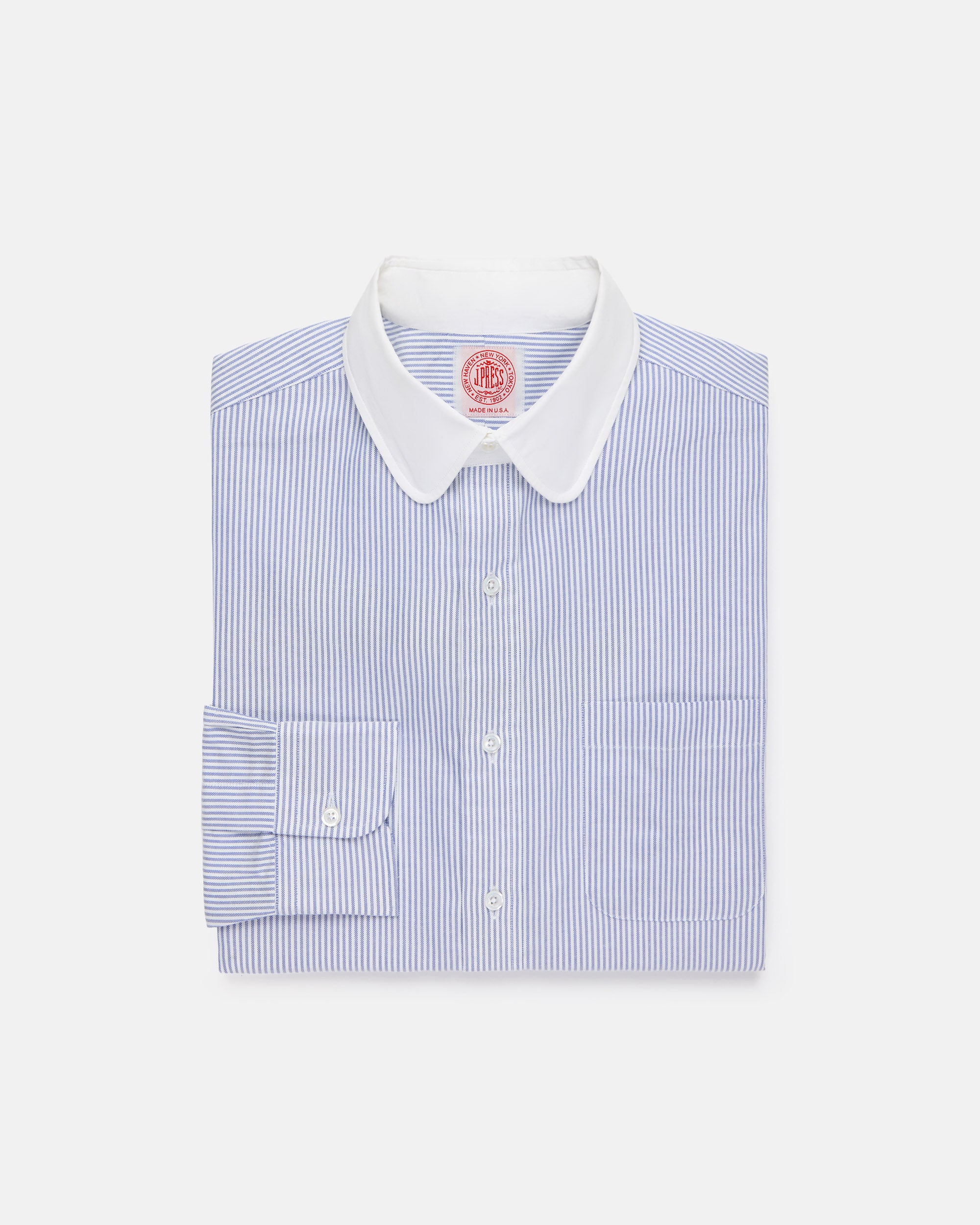 Made-in-USA Blue University Stripe Oxford Club Collar Dress Shirt - Classic Fit