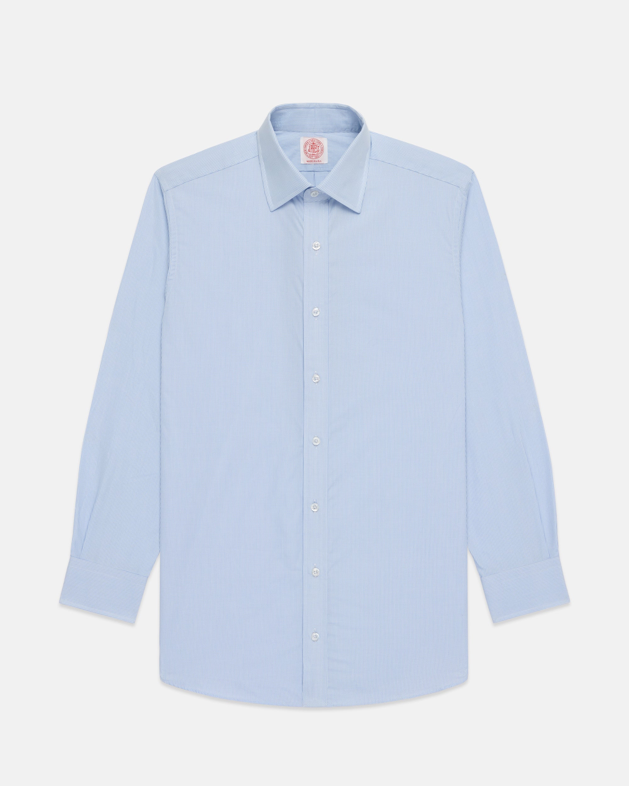 Made-in-USA Thomas Mason Blue Tattersall Spread Collar Dress Shirt - Classic Fit