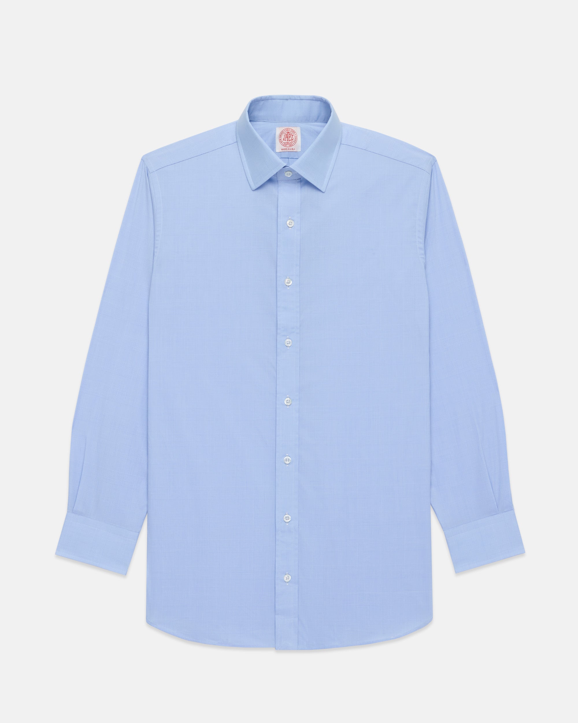 Made-in-USA Thomas Mason Blue Plaid Spread Collar Dress Shirt - Classic Fit