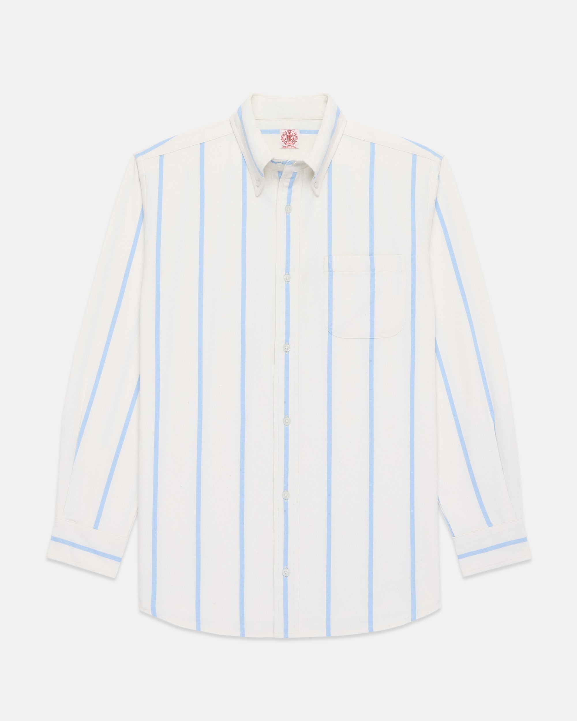Light Blue Woven Stripe Brushed Button Down Sport Shirt