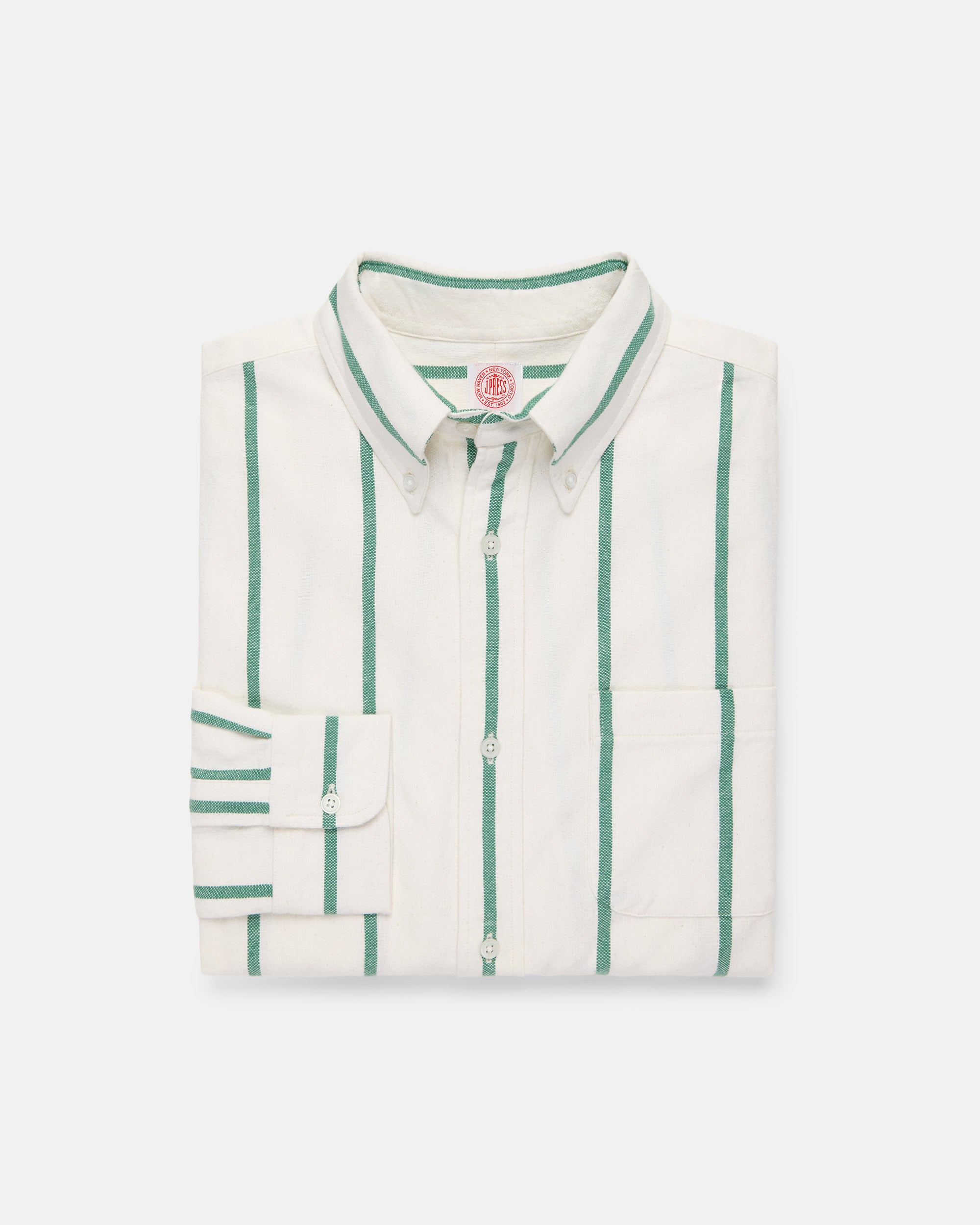 Green Woven Stripe Brushed Button Down Sport Shirt