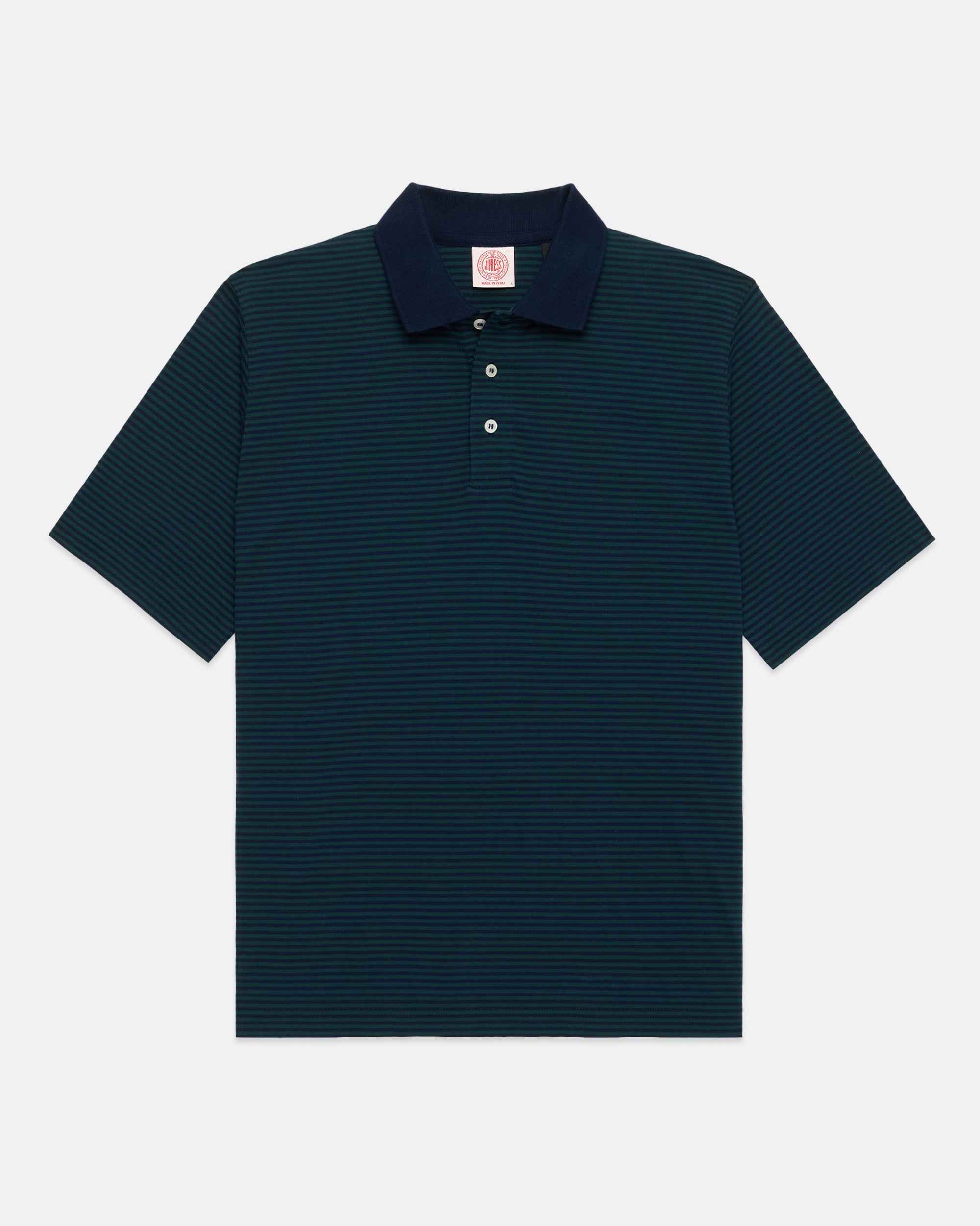 Navy & Green Cotton Jersey Micro-Stripe Polo - Classic Fit