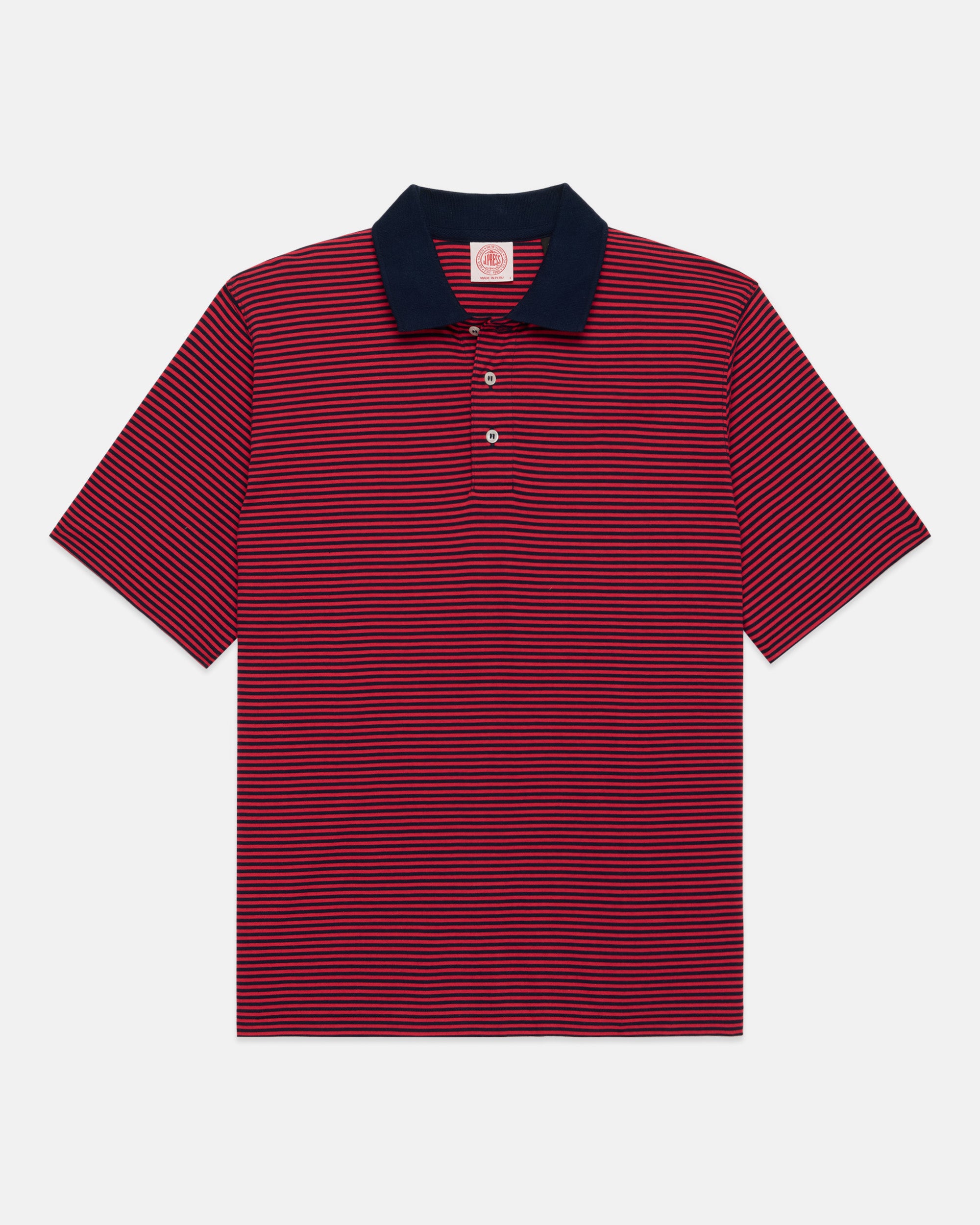 Navy & Red Cotton Jersey Micro-Stripe Polo - Classic Fit