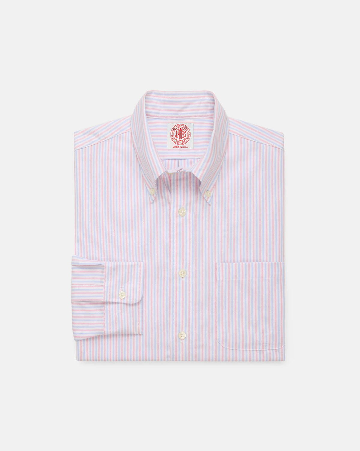 Made-in-USA Blue & Pink Alternating Stripe Oxford Dress Shirt