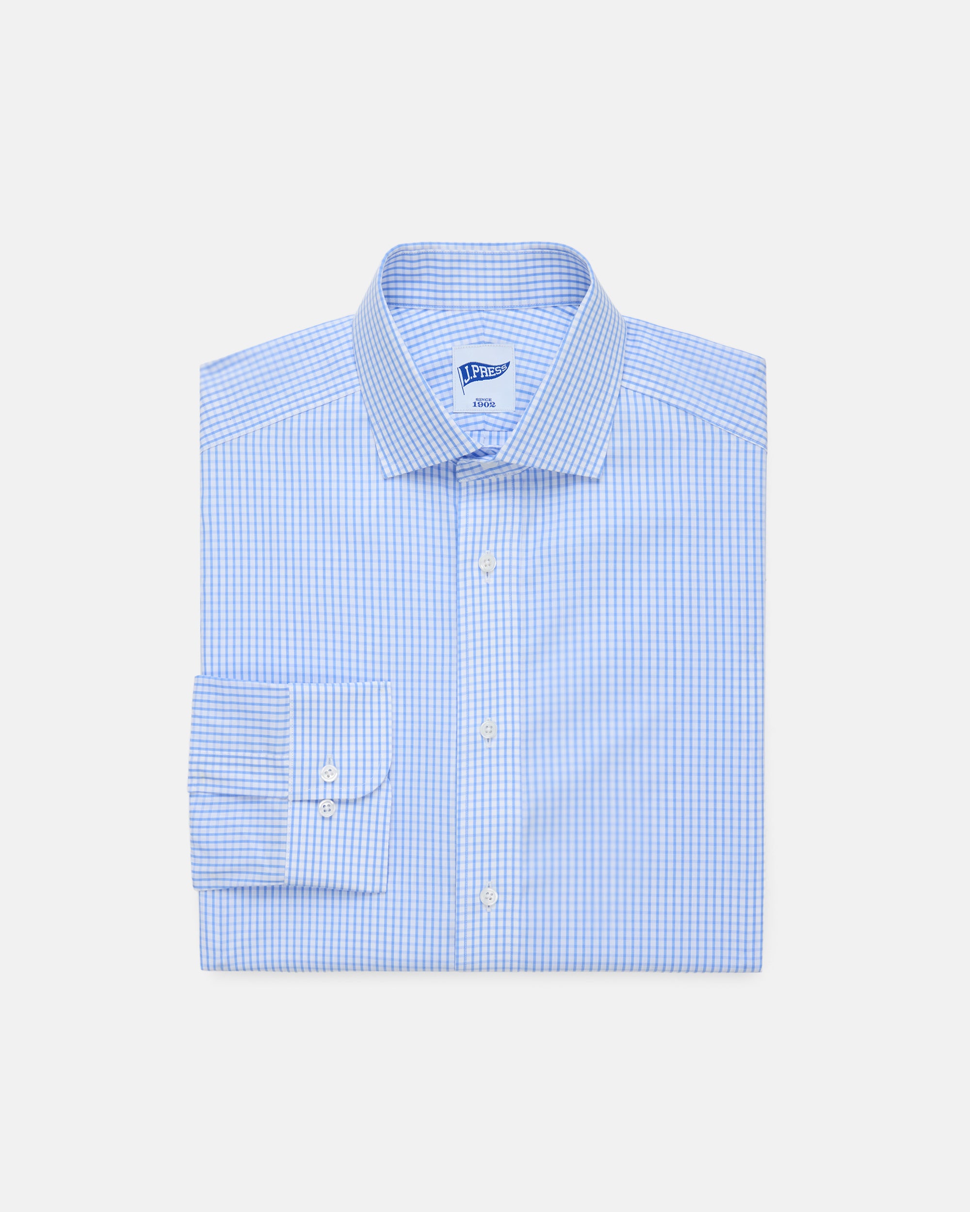 Light Blue Check Spread Collar Dress Shirt - Trim Fit
