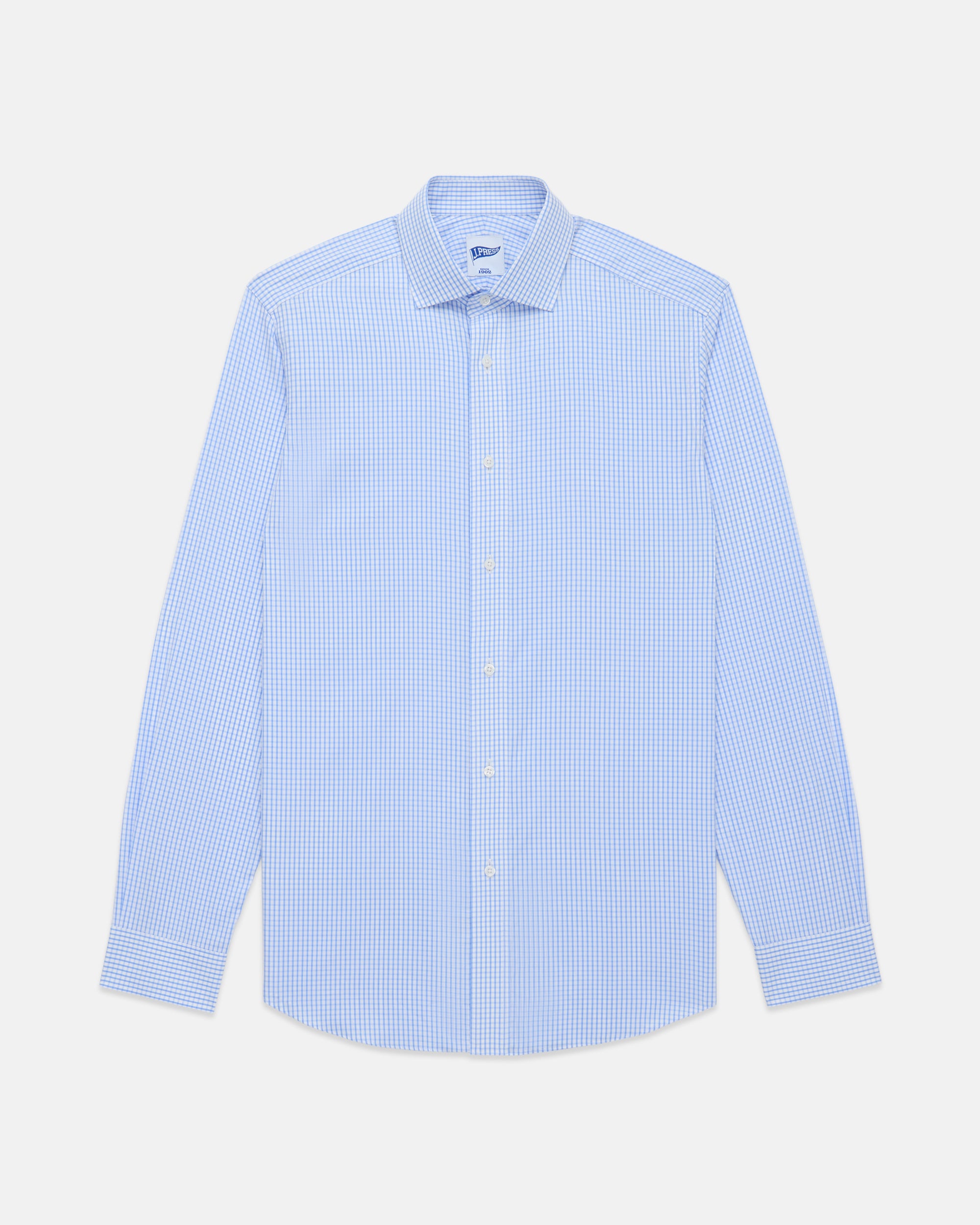 Light Blue Check Spread Collar Dress Shirt - Trim Fit