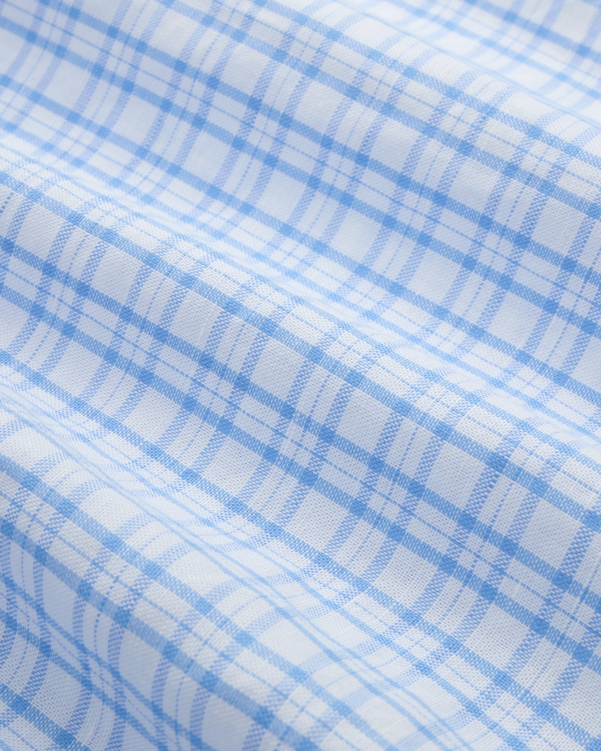Light Blue Check Cotton/Linen Short Sleeve Sport Shirt - Classic Fit