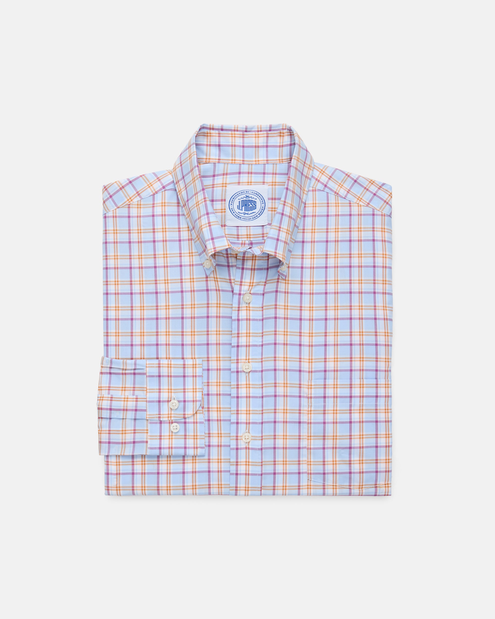Made-in-USA Blue & Orange Windowpane Sport Shirt - Classic Fit