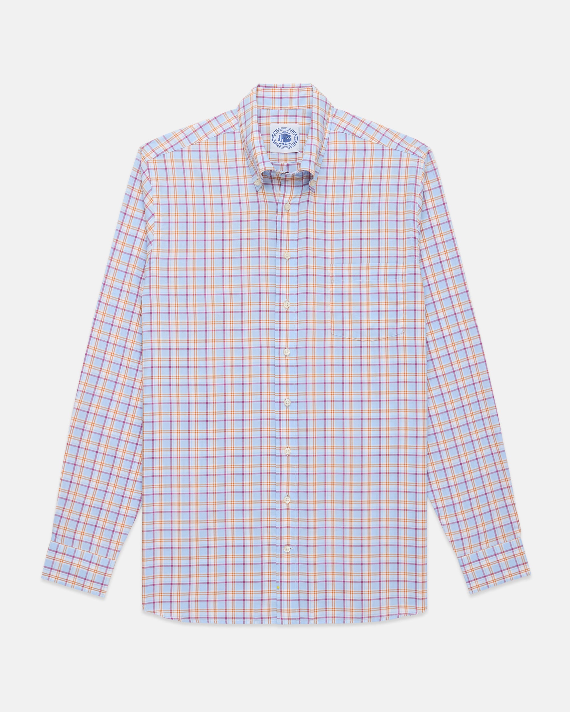 Made-in-USA Blue & Orange Windowpane Sport Shirt - Classic Fit