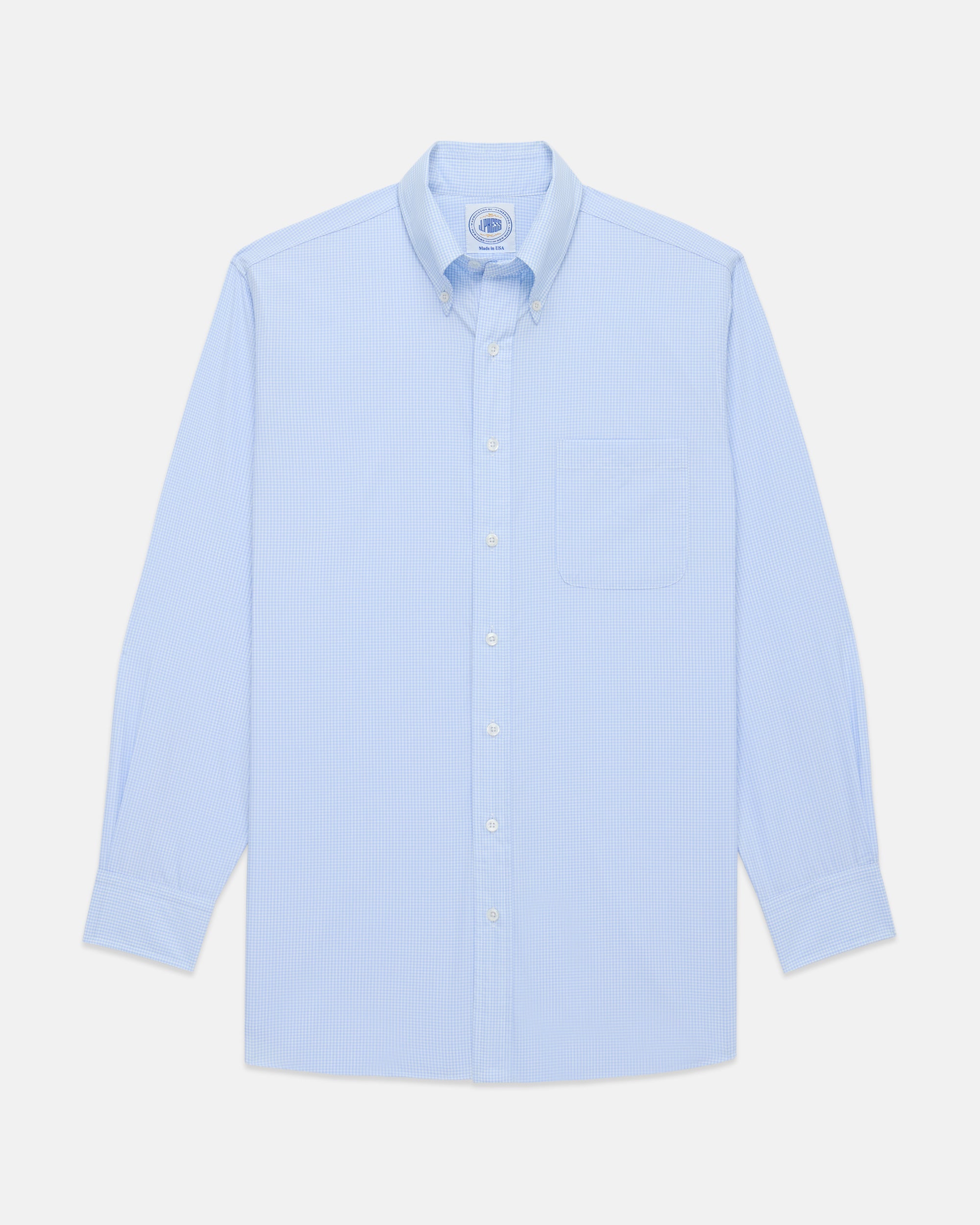 Thomas Mason Light Blue Mini Gingham Button Down Shirt - Regular