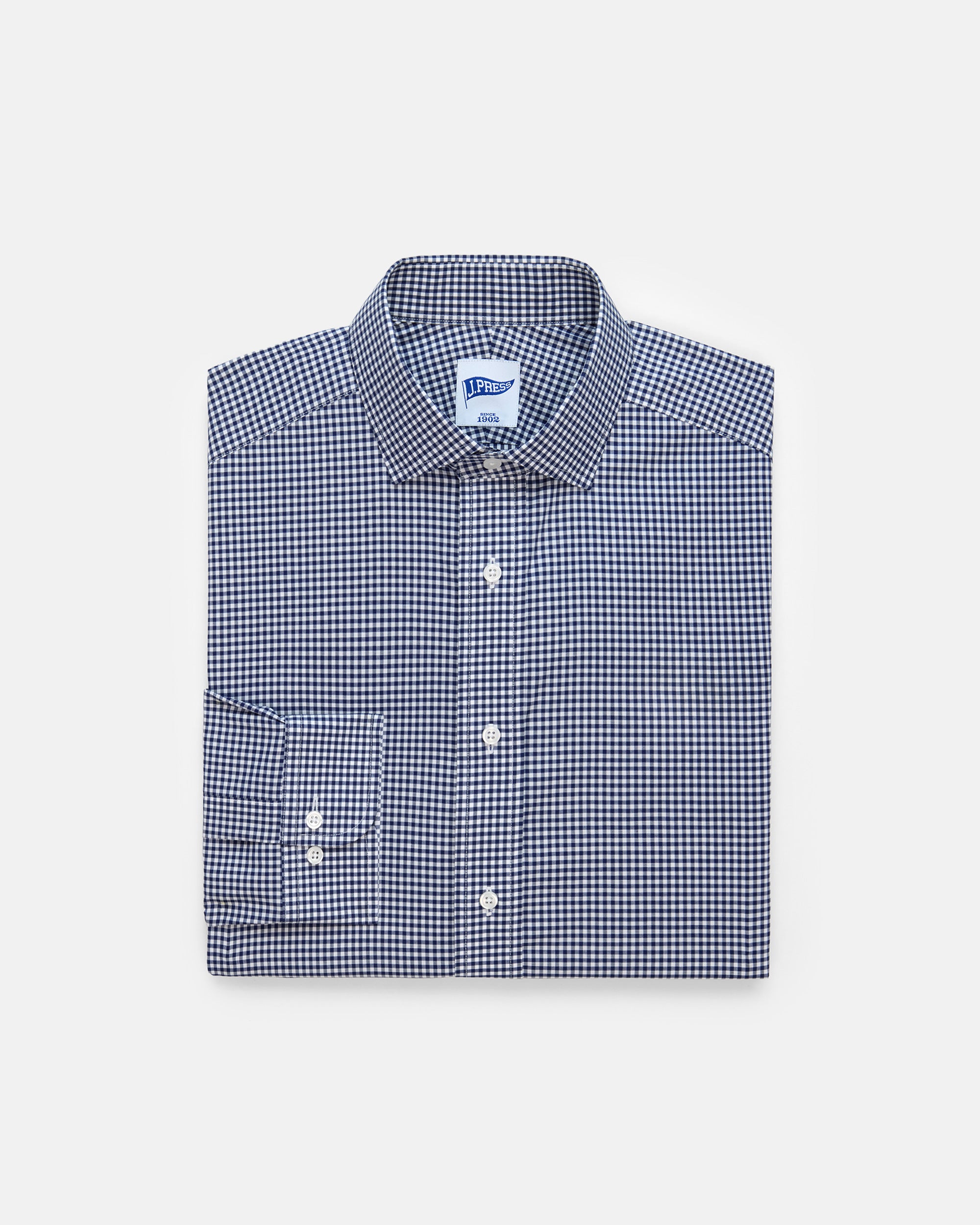 Navy Gingham Spread Collar Dress Shirt - Trim Fit