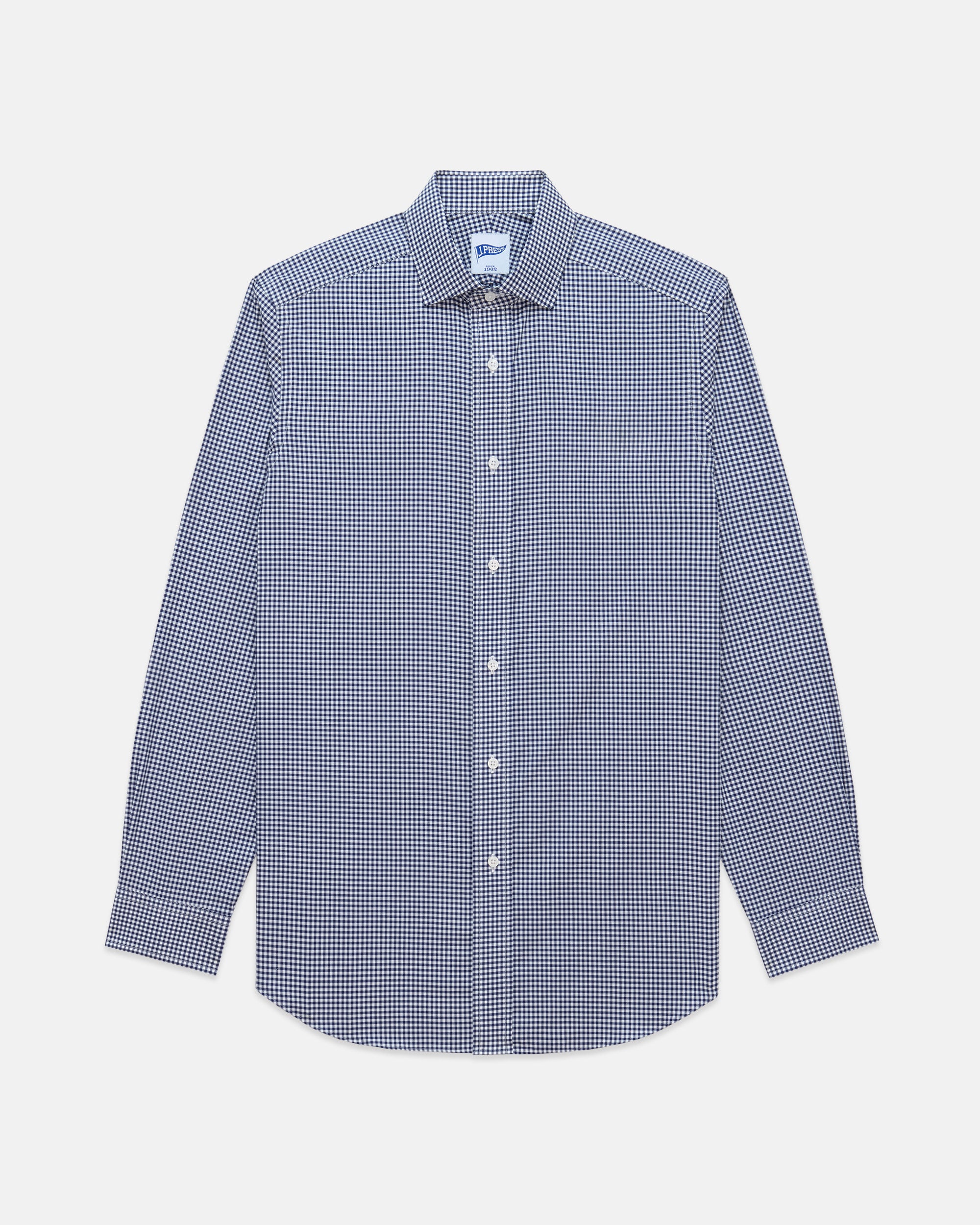 Navy Gingham Spread Collar Dress Shirt - Trim Fit
