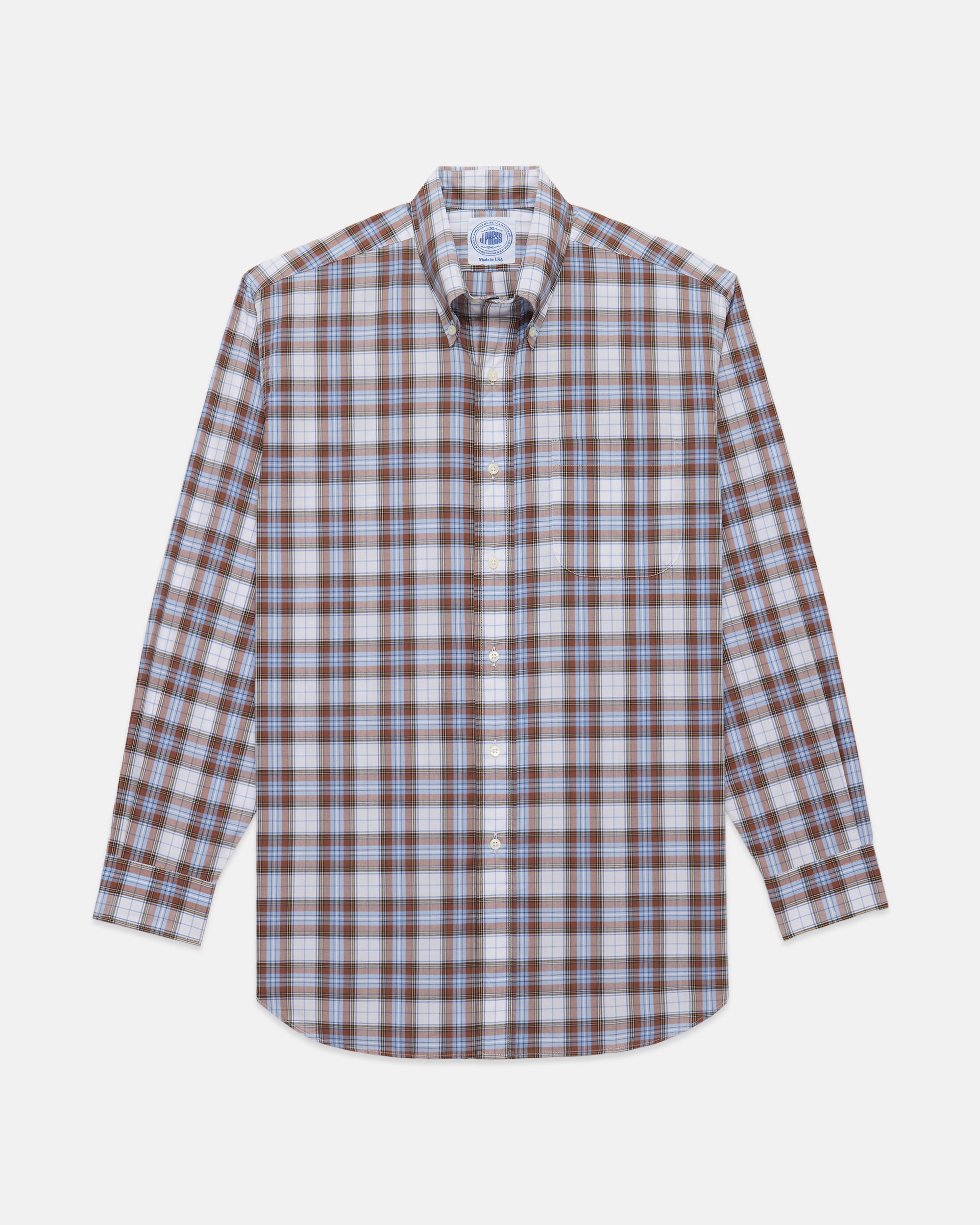 Made-in-USA Brown & Light Blue Plaid Sport Shirt - Classic Fit