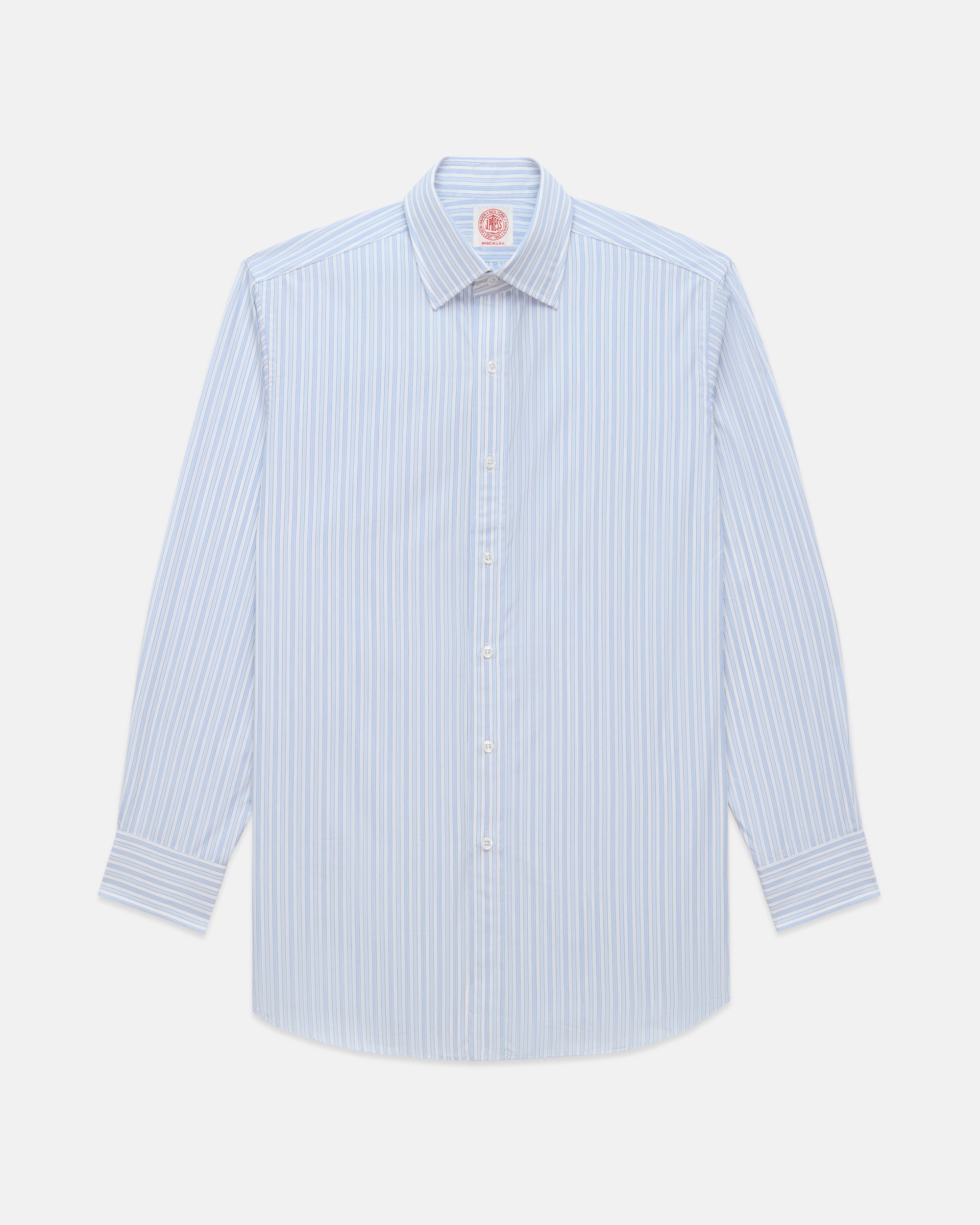 Thomas Mason Blue Shadow Stripe Poplin Dress Shirt - Regular Fit