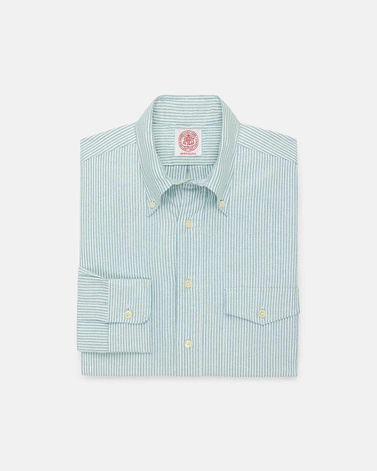 Made-in-USA Flap Pocket Green University Stripe Oxford Cloth Shirt