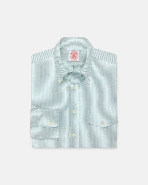 white dress shirt with green stripes Made-in-USA Flap Pocket University Stripe Oxford Cloth SCH007479 Finish:Light Gray brɪdesmaɪds shɪrts Isabelle Textured Satin Dress