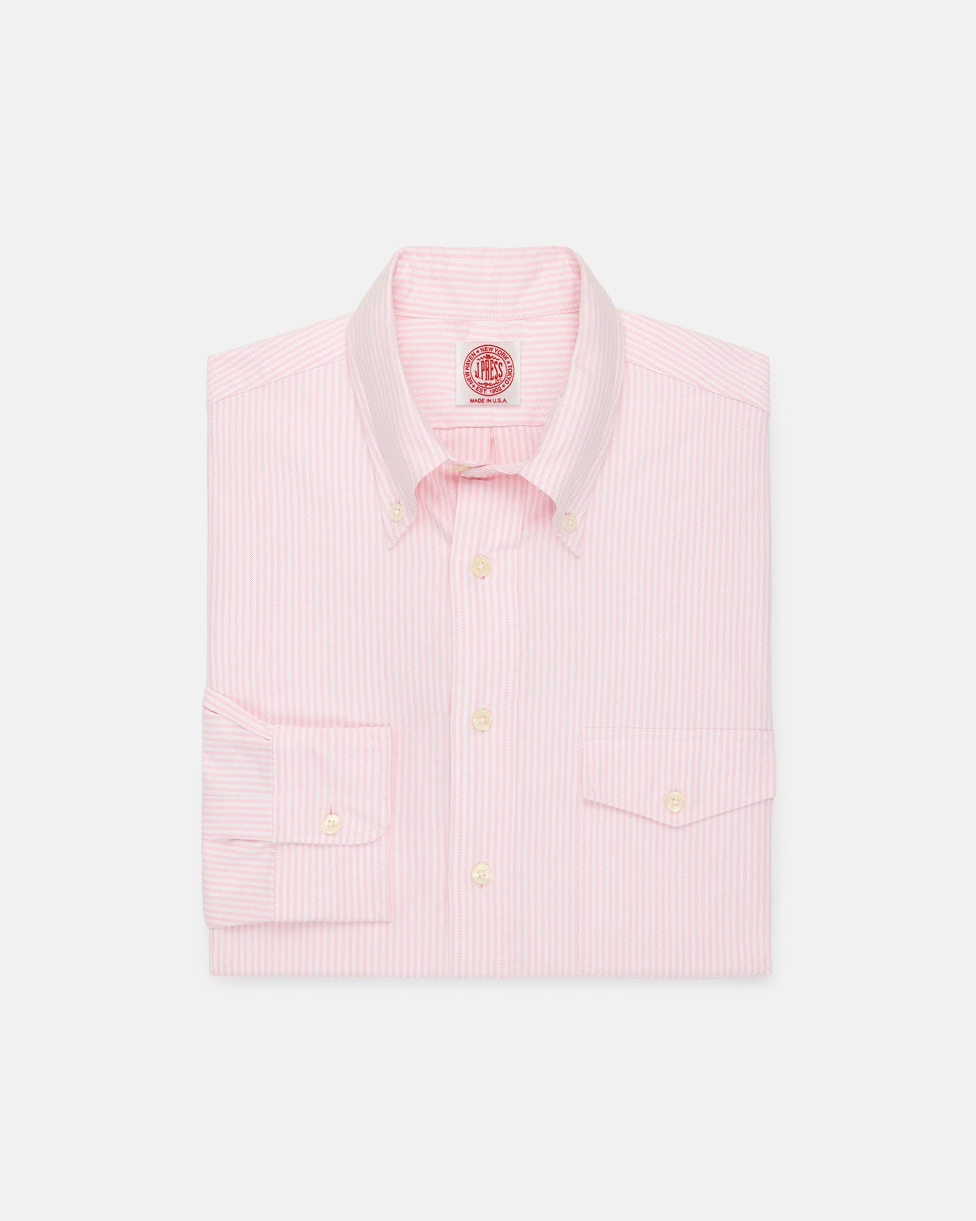Made-in-USA Flap Pocket Pink University Stripe Oxford Cloth Shirt - Classic Fit