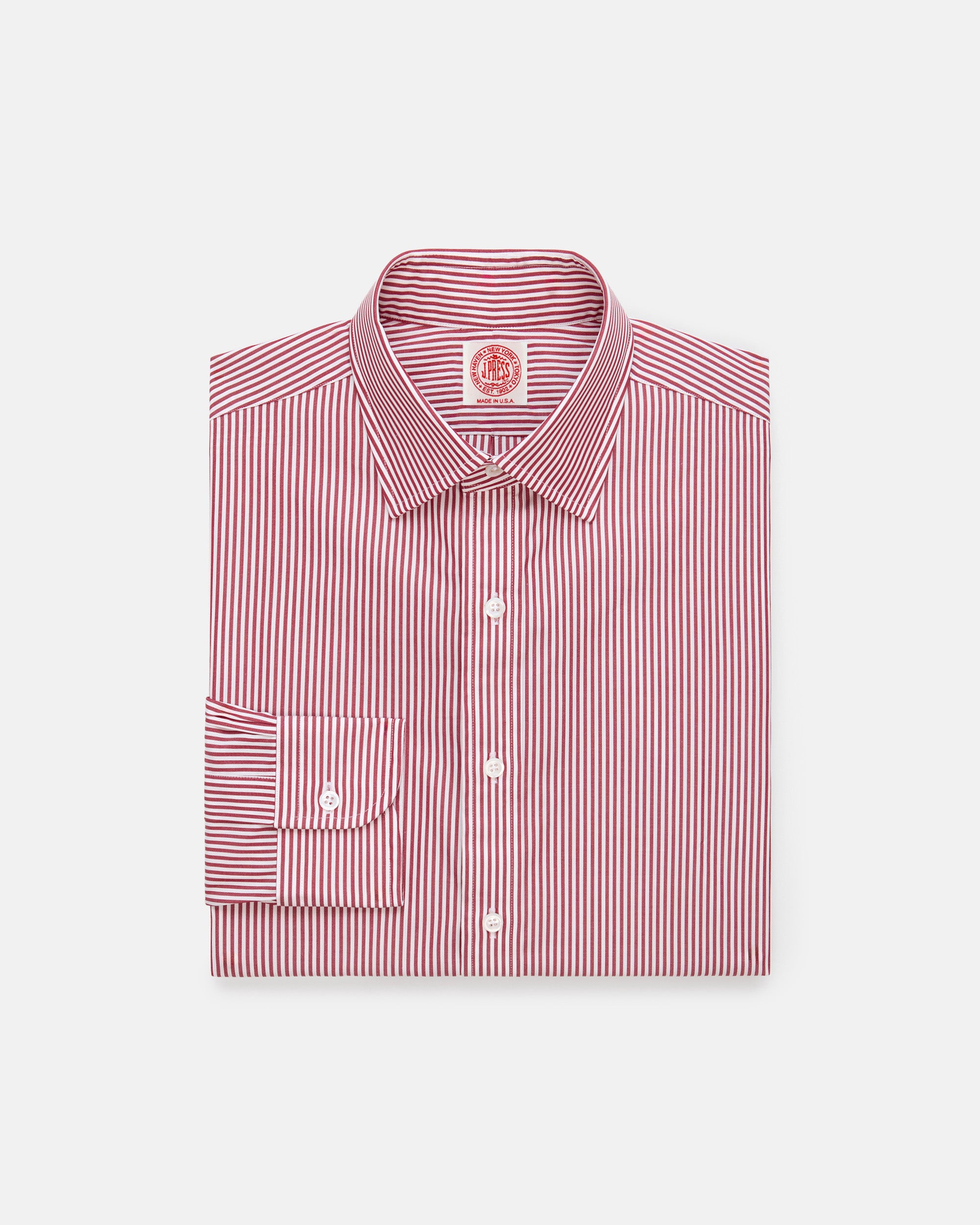 Thomas Mason Red Bengal Stripe Spread Collar Dress Shirt - Regular
