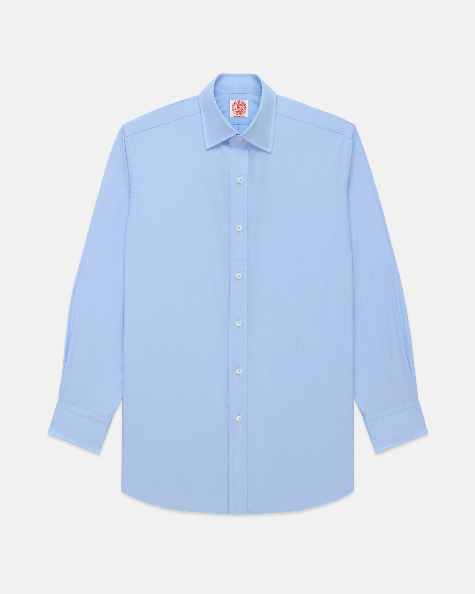 Thomas Mason Solid Blue Spread Collar Dress Shirt - Regular Fit