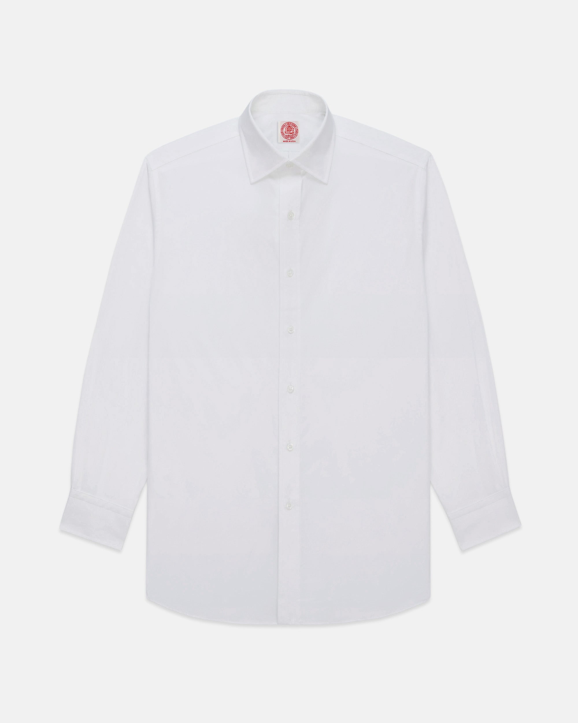 Thomas Mason Solid White Spread Collar Dress Shirt - Regular Fit