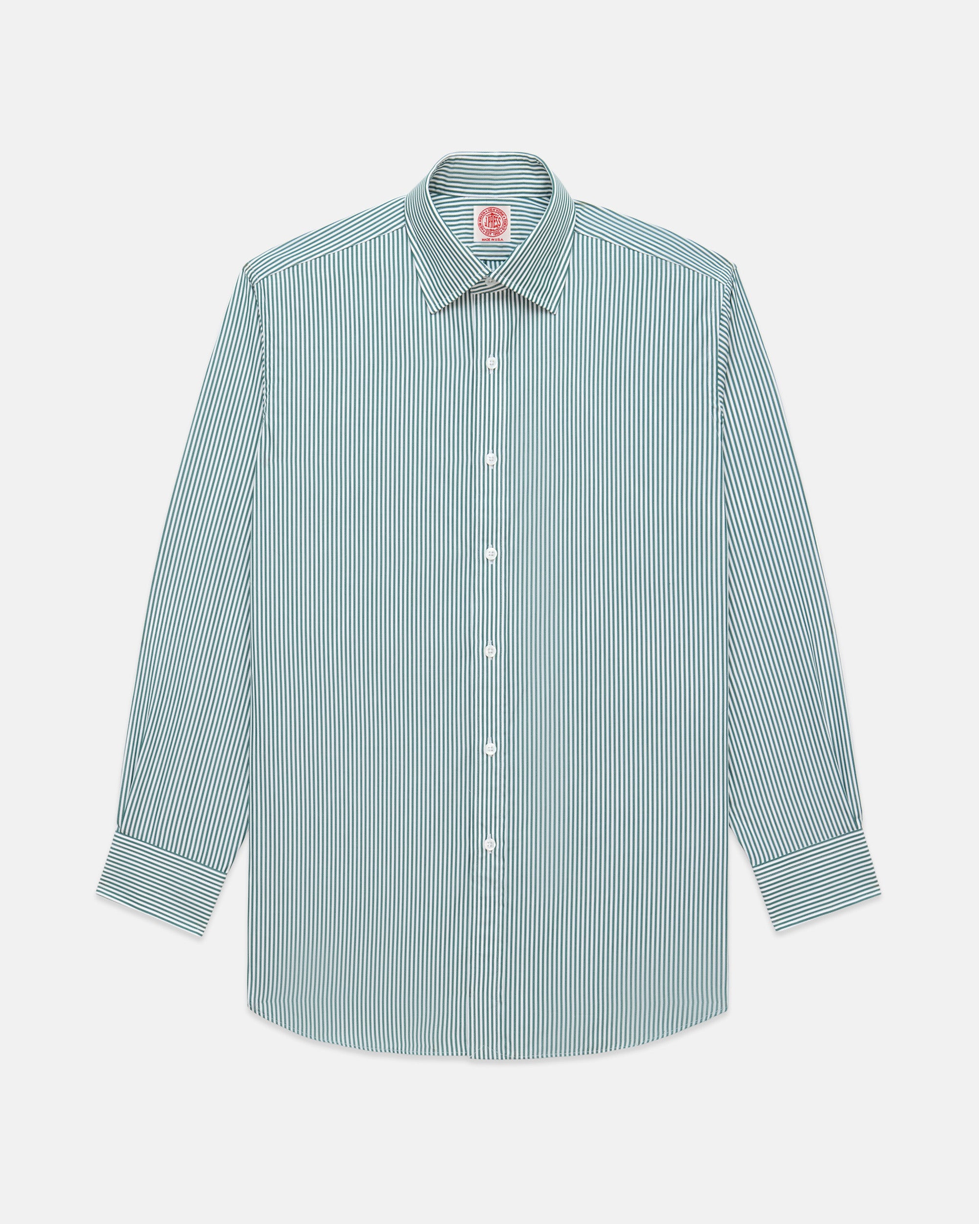 Thomas Mason Green Bengal Stripe Spread Collar Dress Shirt