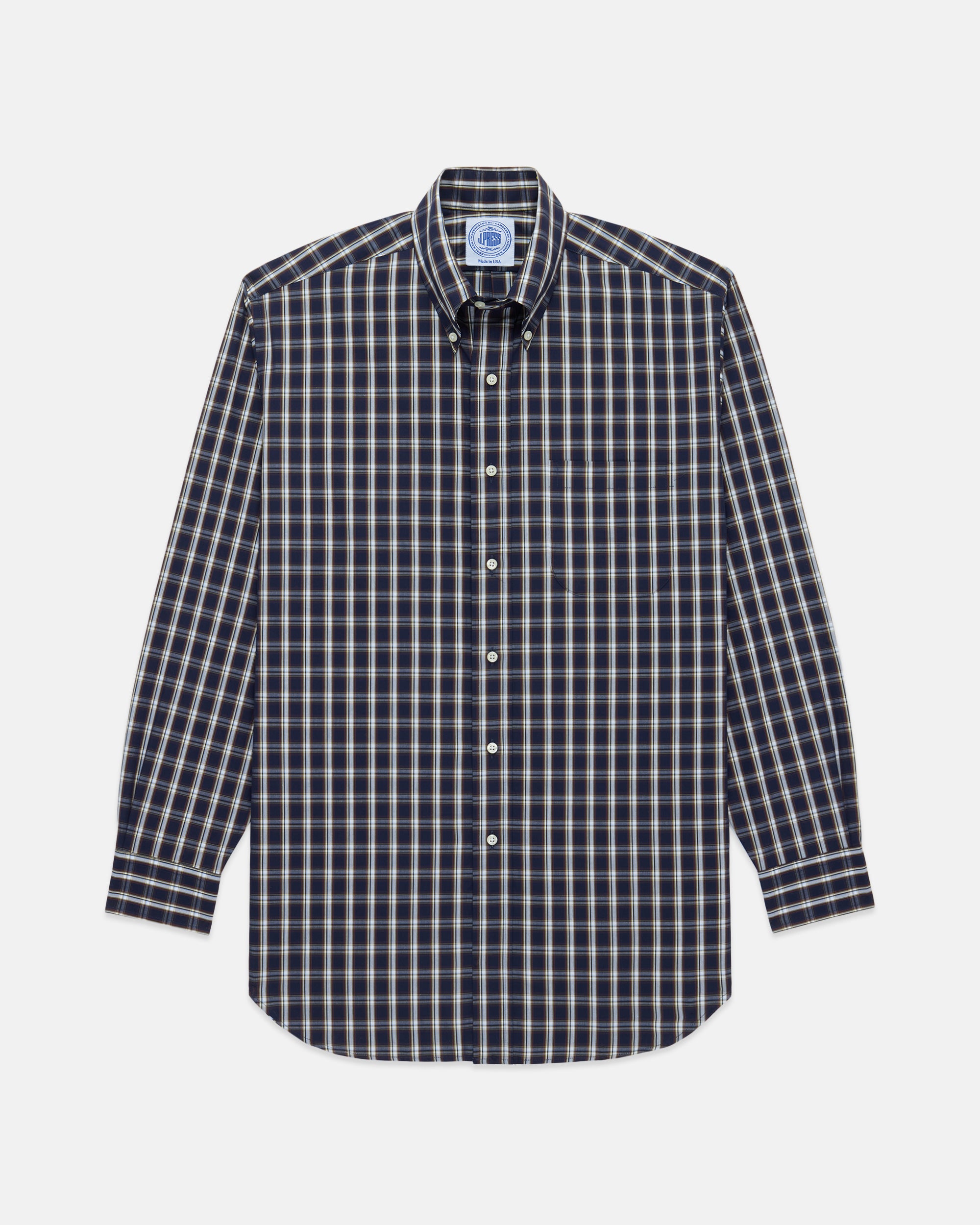 Made-in-USA Navy Plaid Cotton Broadcloth Sport Shirt | J. Press