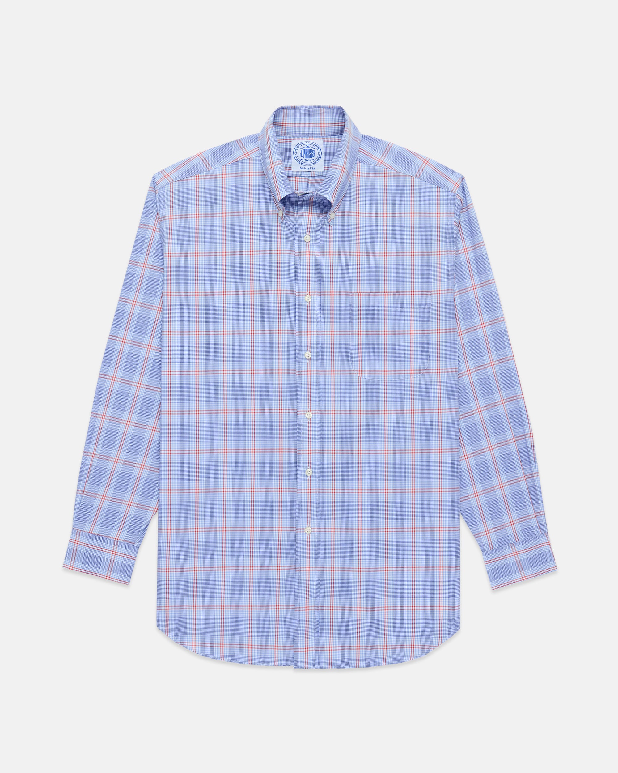 Made-in-USA Blue & Red Windowpane Button Down Sport Shirt - Classic Fit