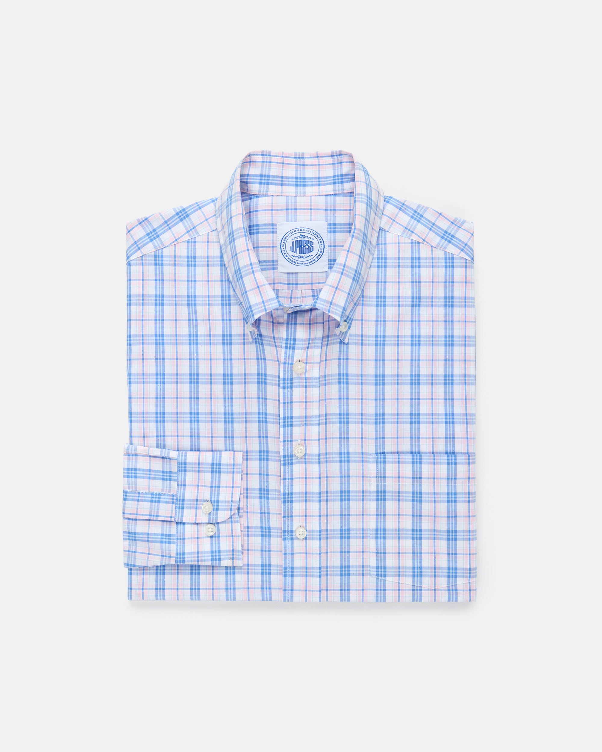 Blue & Pink Windowpane Sport Shirt - Classic Fit