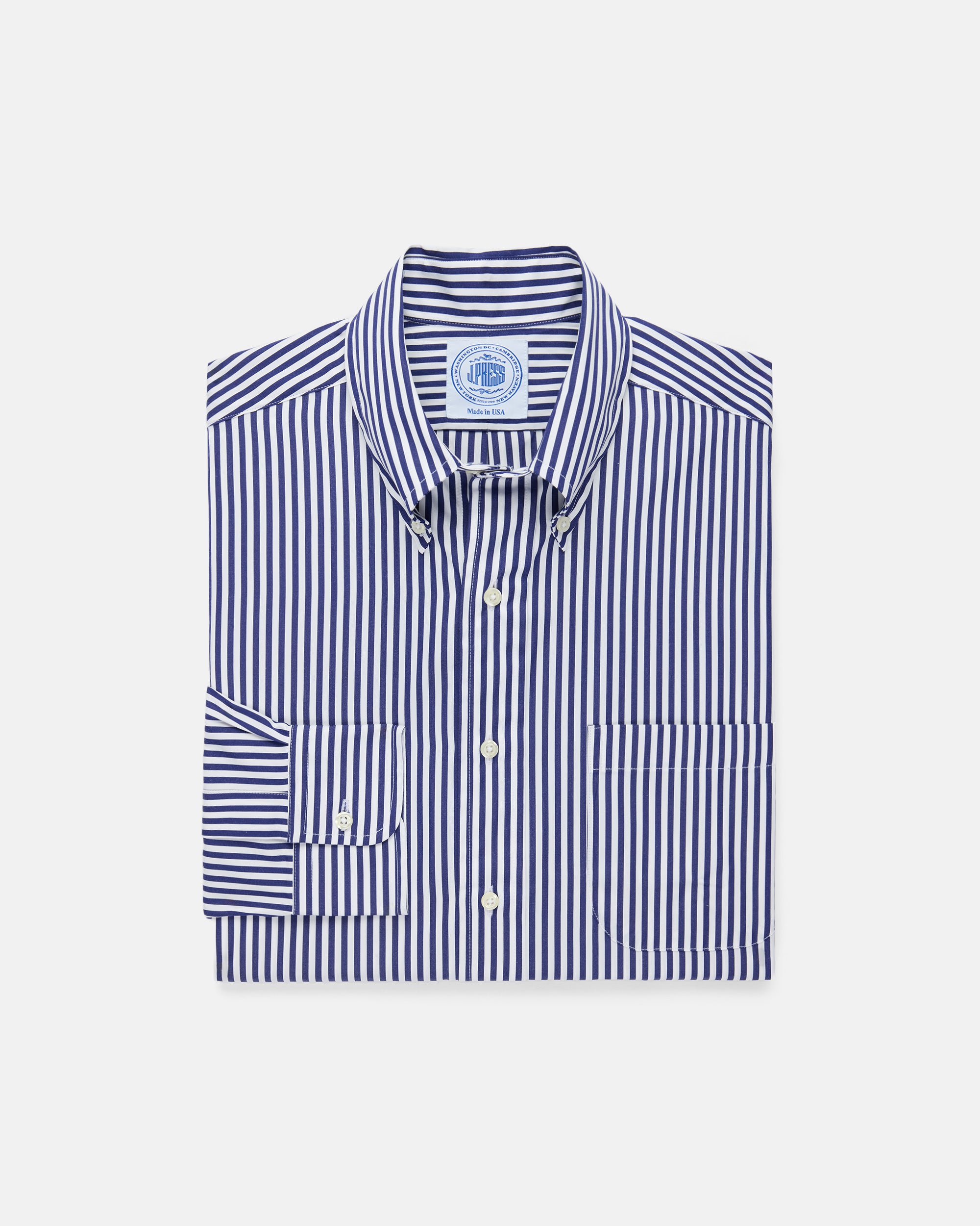 Made-in-USA Navy Bold Stripe Sport Shirt - Classic Fit