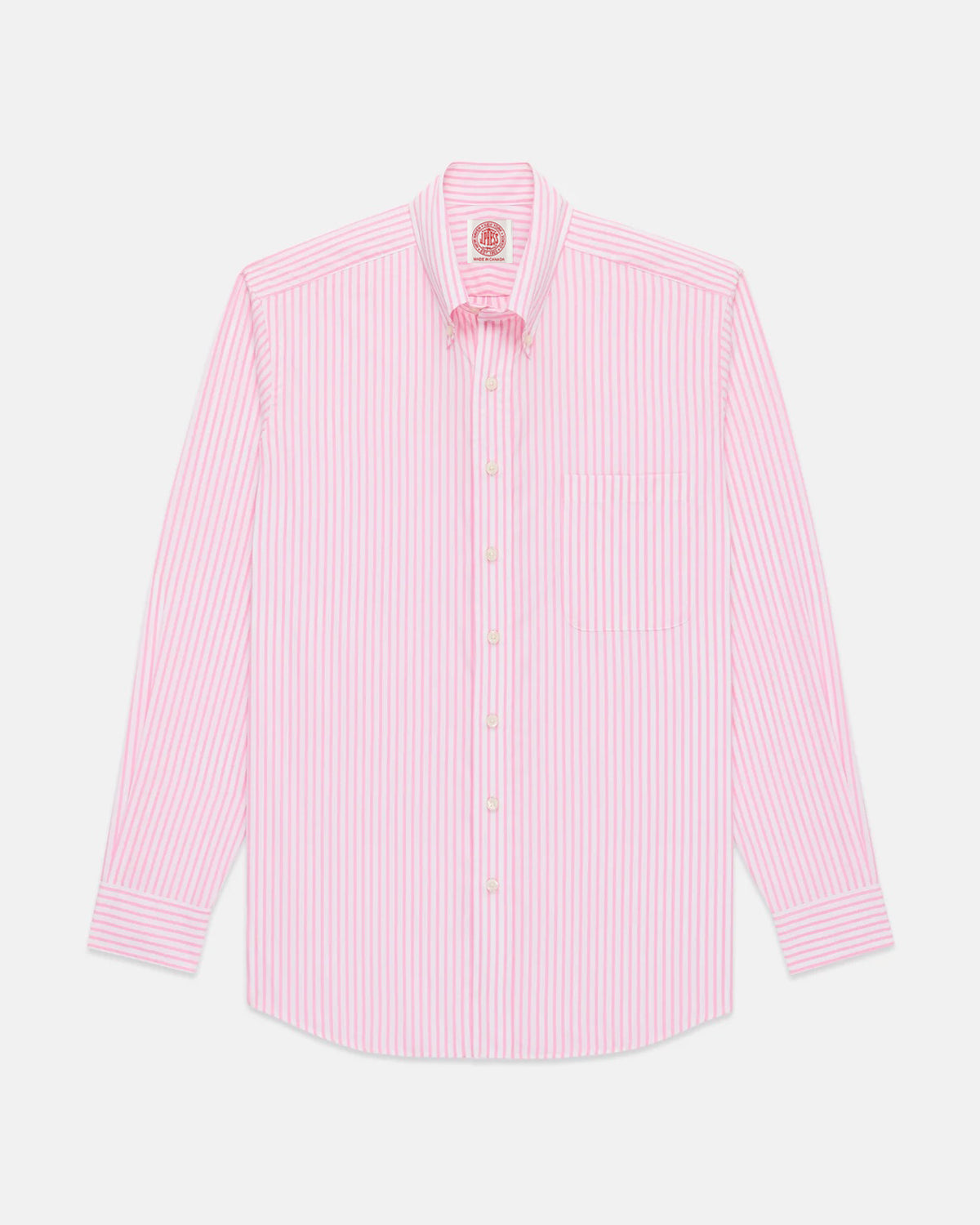 pink striped dress shirt mens Men's Pink White Stripe Cotton Classic Fit Formal Shirt With Single Cuffs