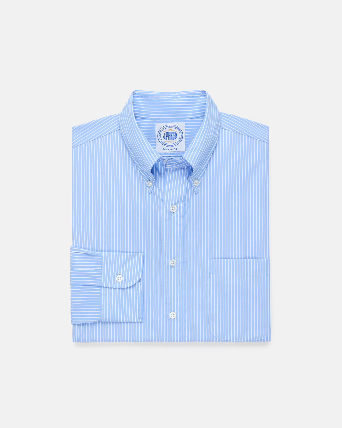 Made-in-USA Thomas Mason Blue Banker Stripe Dress Shirt