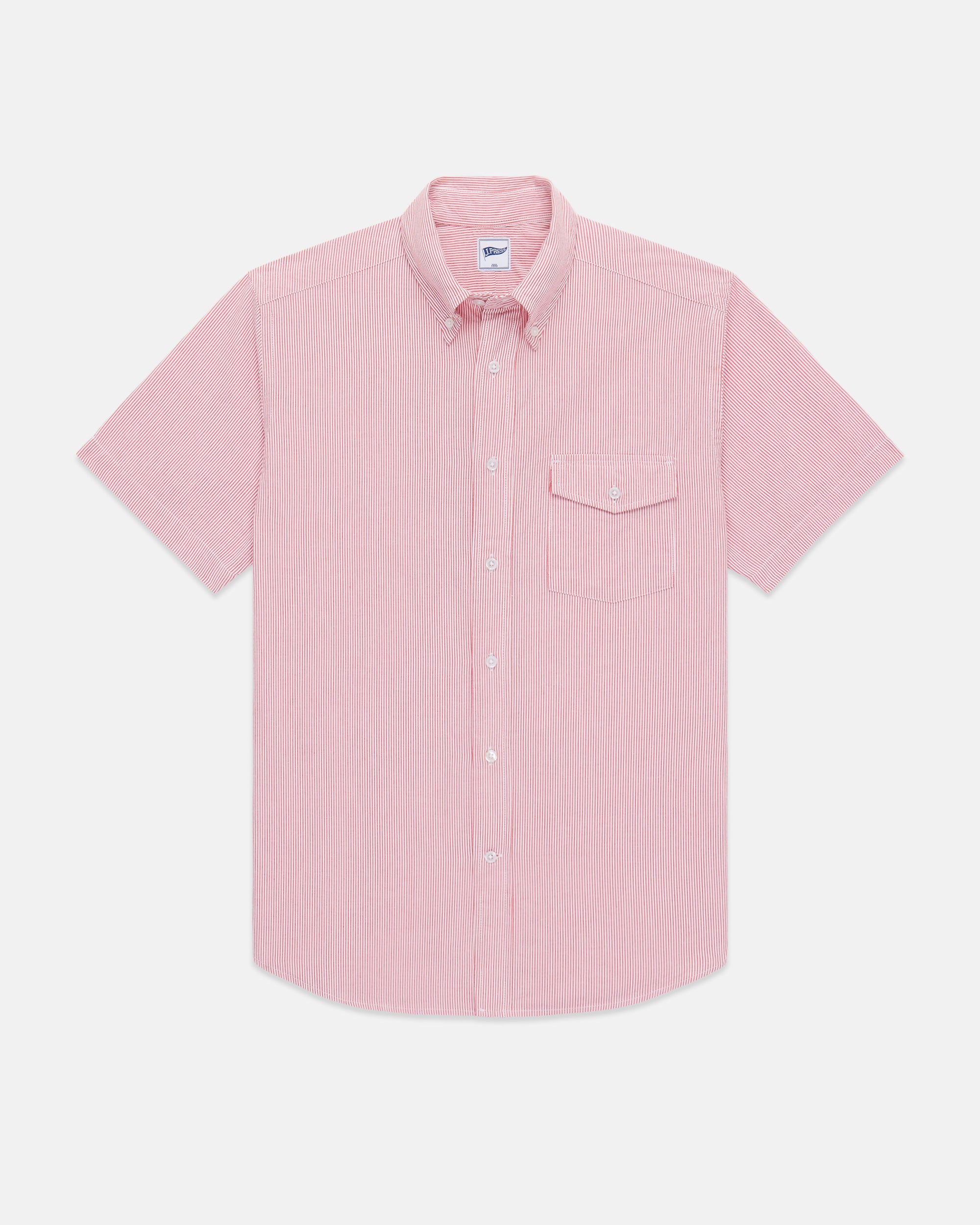 Seersucker Short Sleeve Shirt in Red & White| J. PRESS