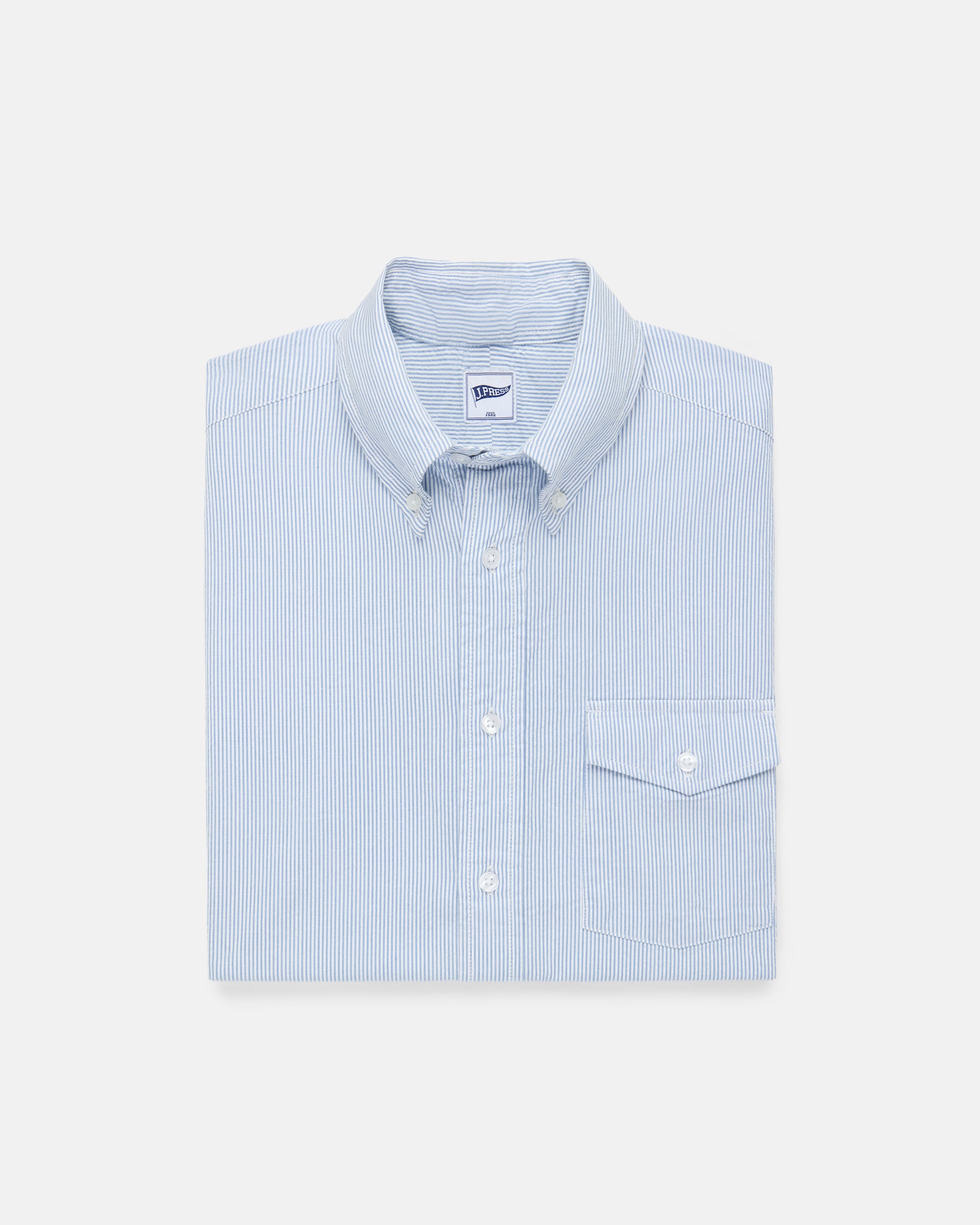 Blue & White Trim Fit Short Sleeve Seersucker Sport Shirt