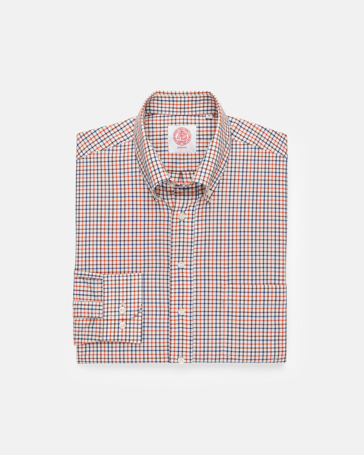 Navy, Brown & Orange Tattersall Cotton Flannel Sport Shirt - Classic Fit