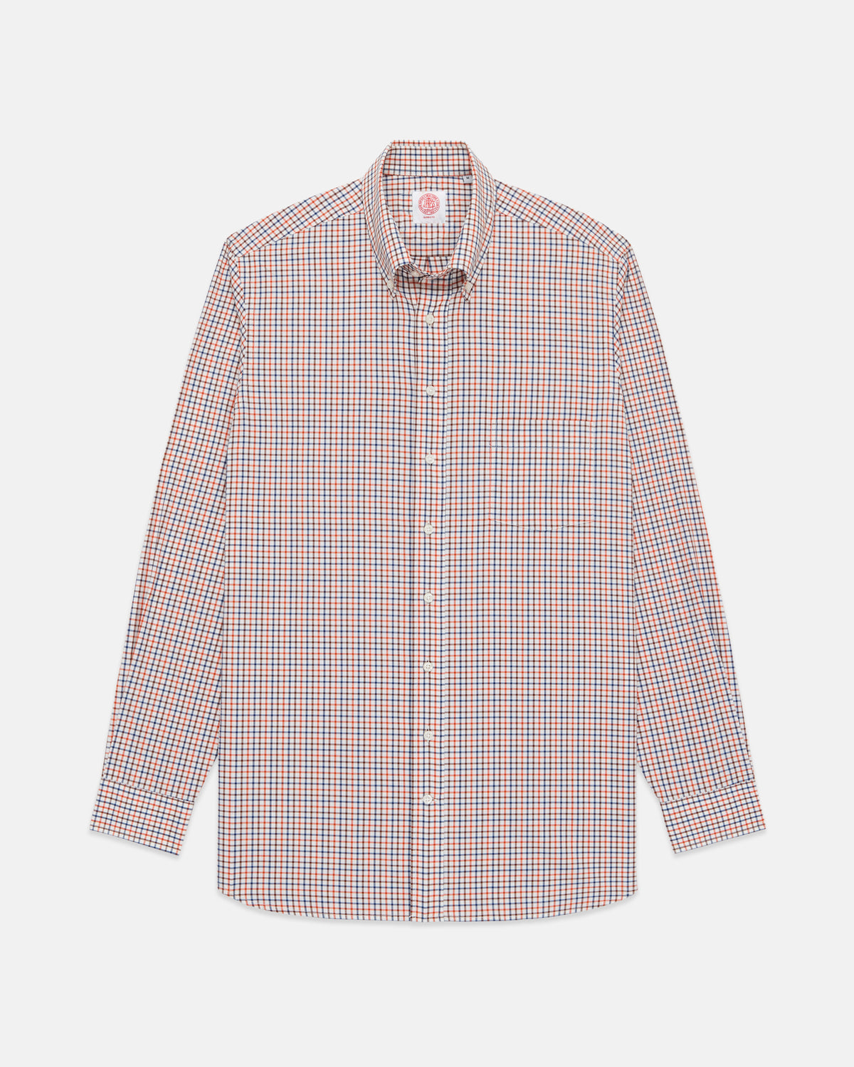 Navy, Brown & Orange Tattersall Cotton Flannel Sport Shirt - Classic Fit
