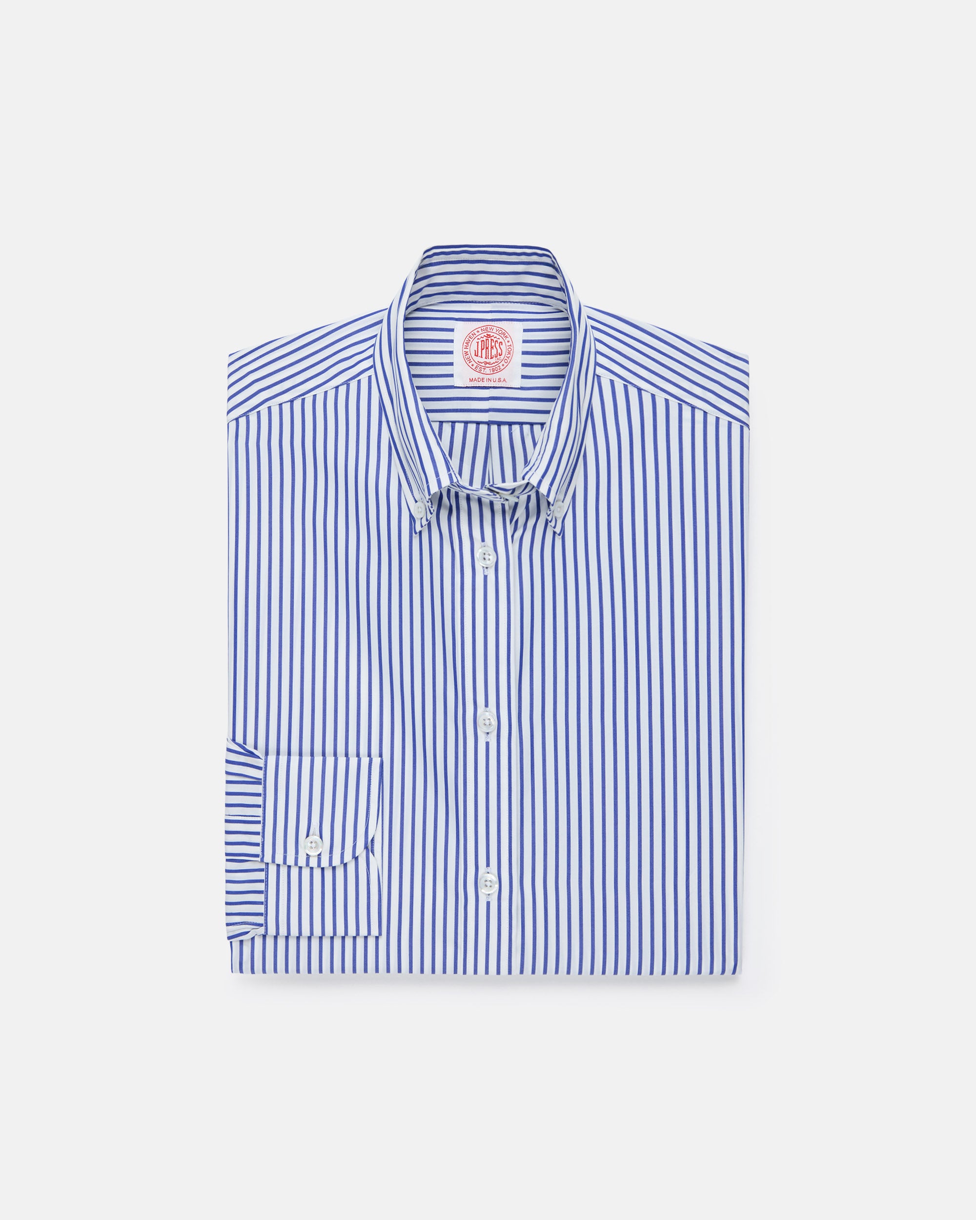 Made-in-USA Women's Blue Butcher Stripe Button Down Sport Shirt
